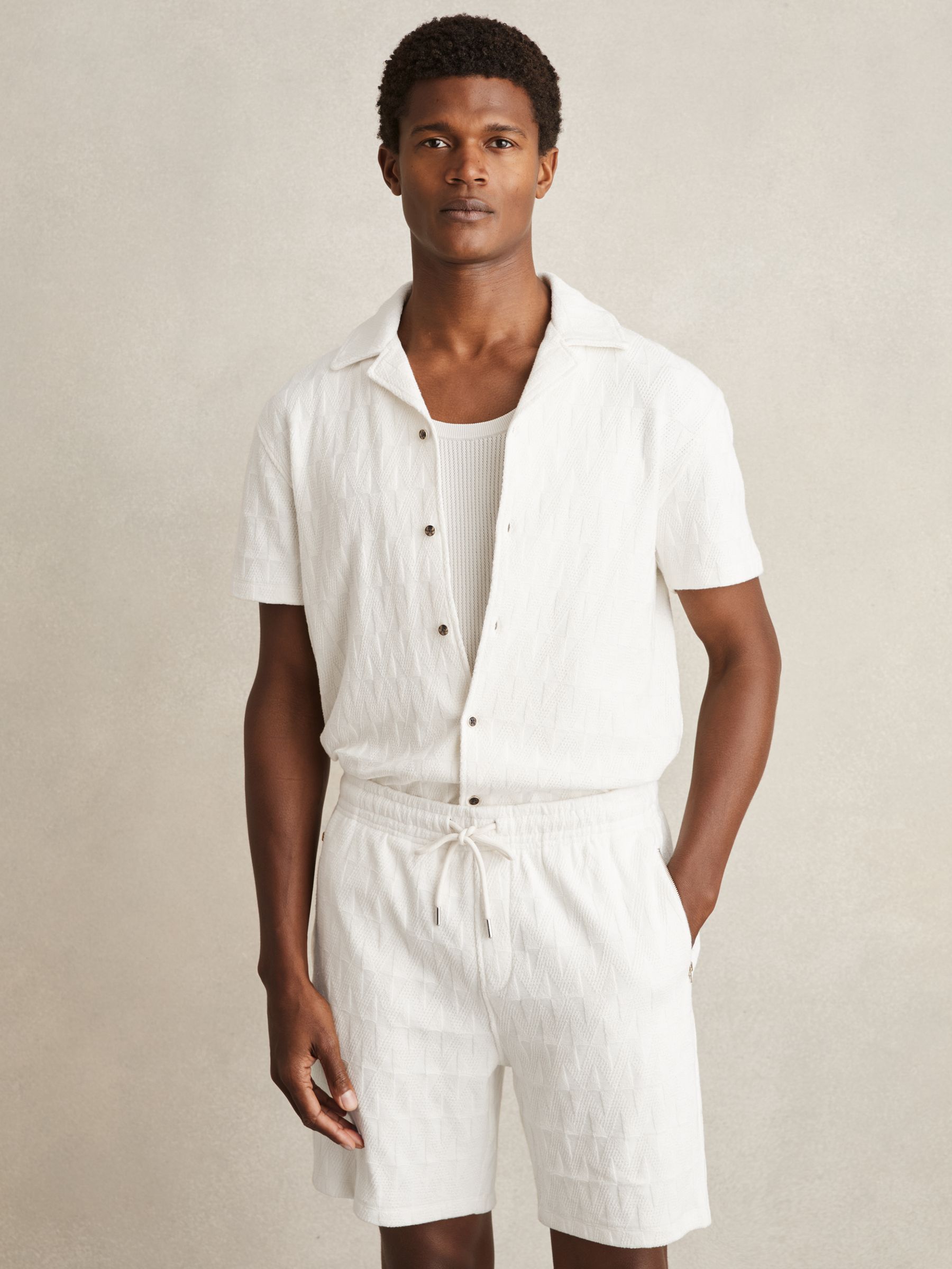 Cotton Textured Cuban Collar Shirt in Off White