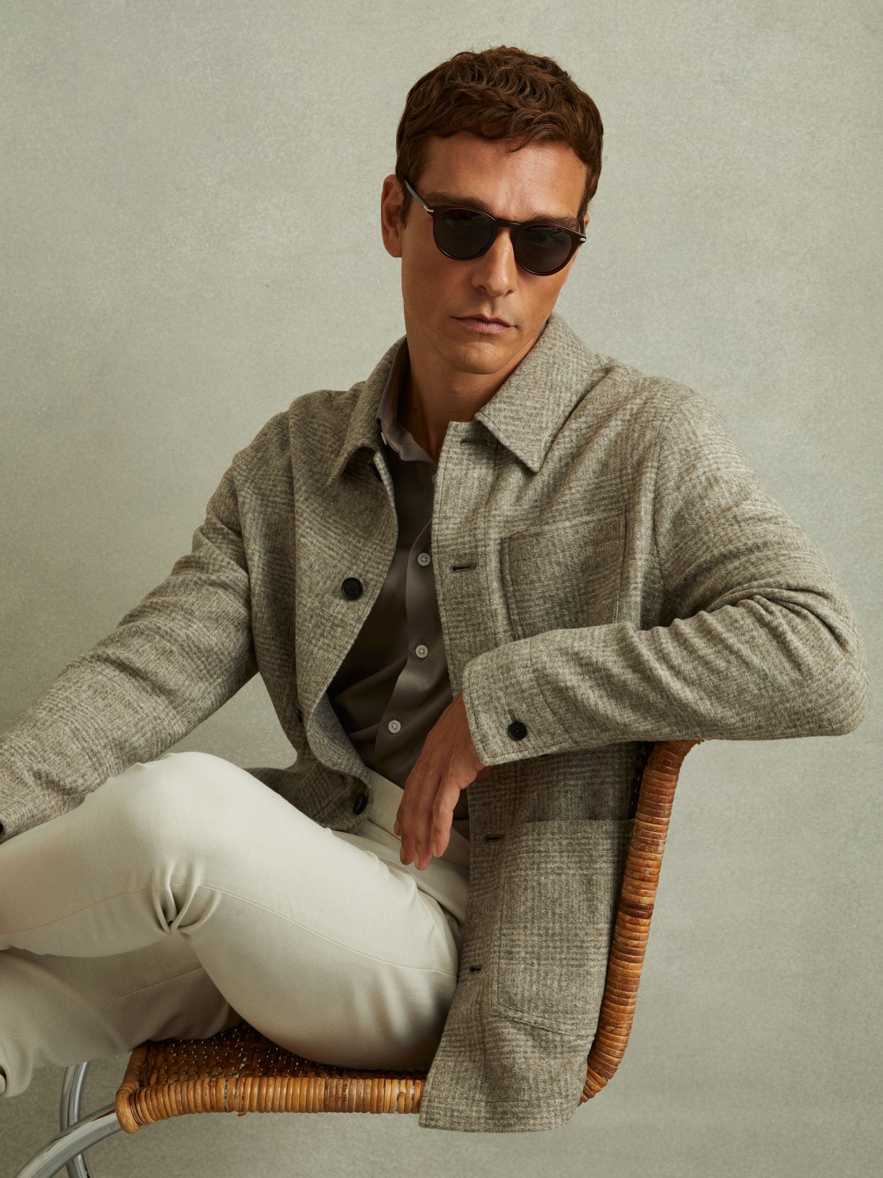 Marble Oatmeal Check Checked Brushed Workwear Jacket