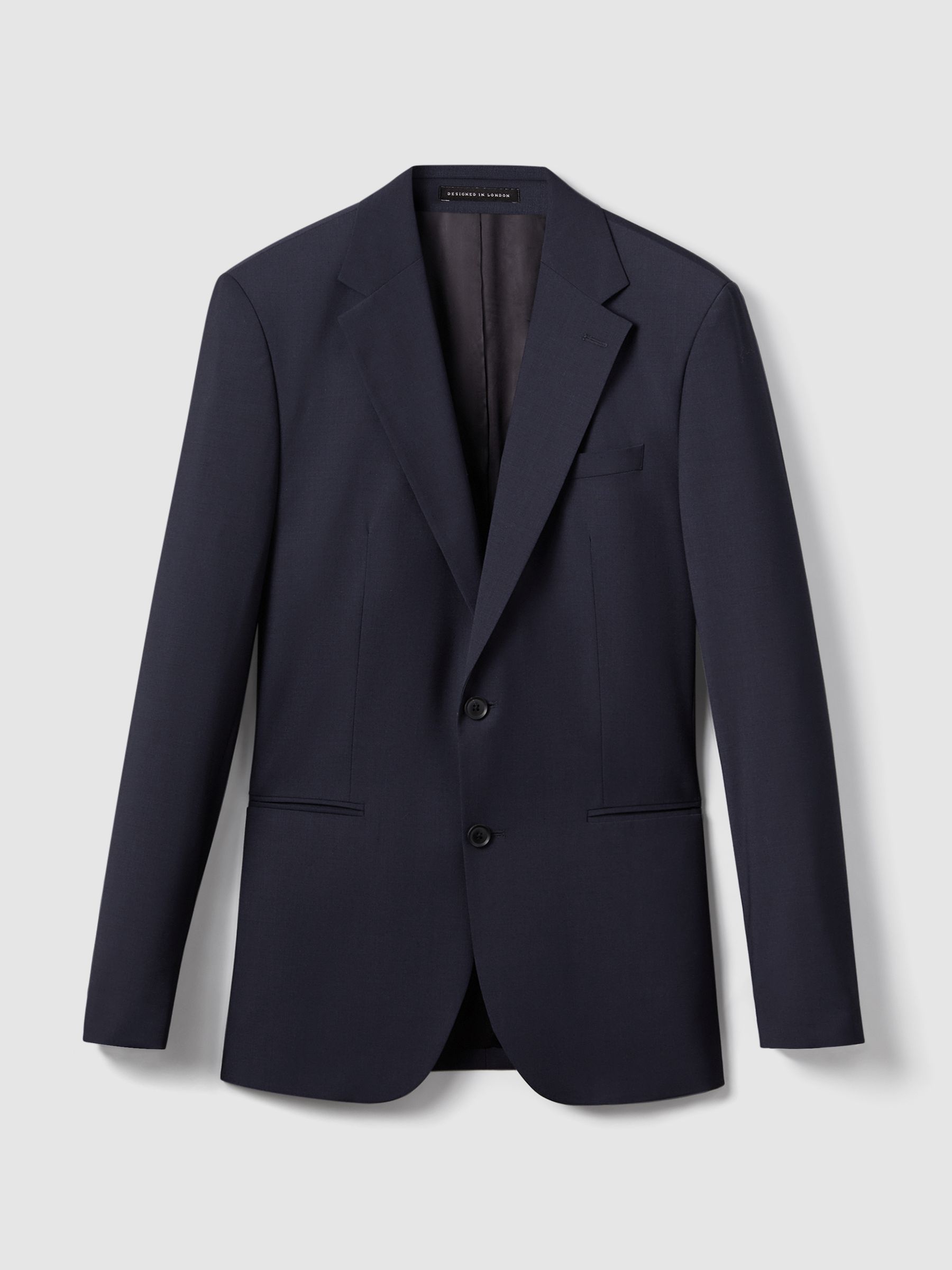 Slim-Fit Wool-Blend Single-Breasted Suit Blazer in Navy