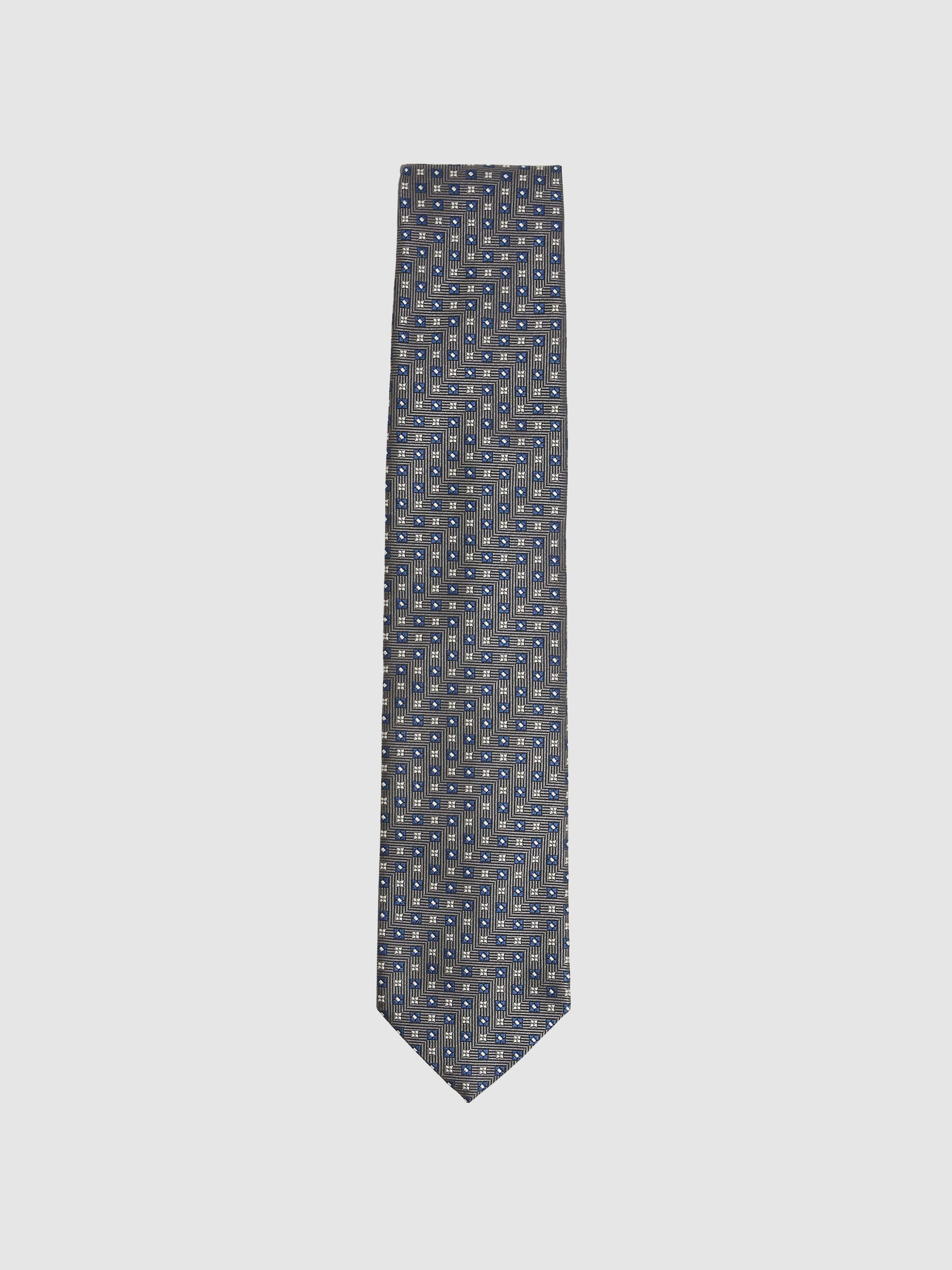 Foulard Silk Blend Floral Print Tie in Charcoal