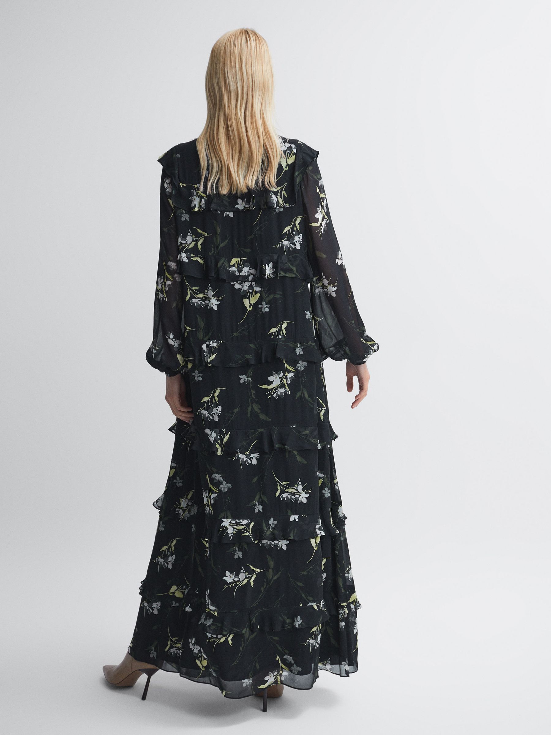 Florere Floral Tiered Maxi Dress in Black