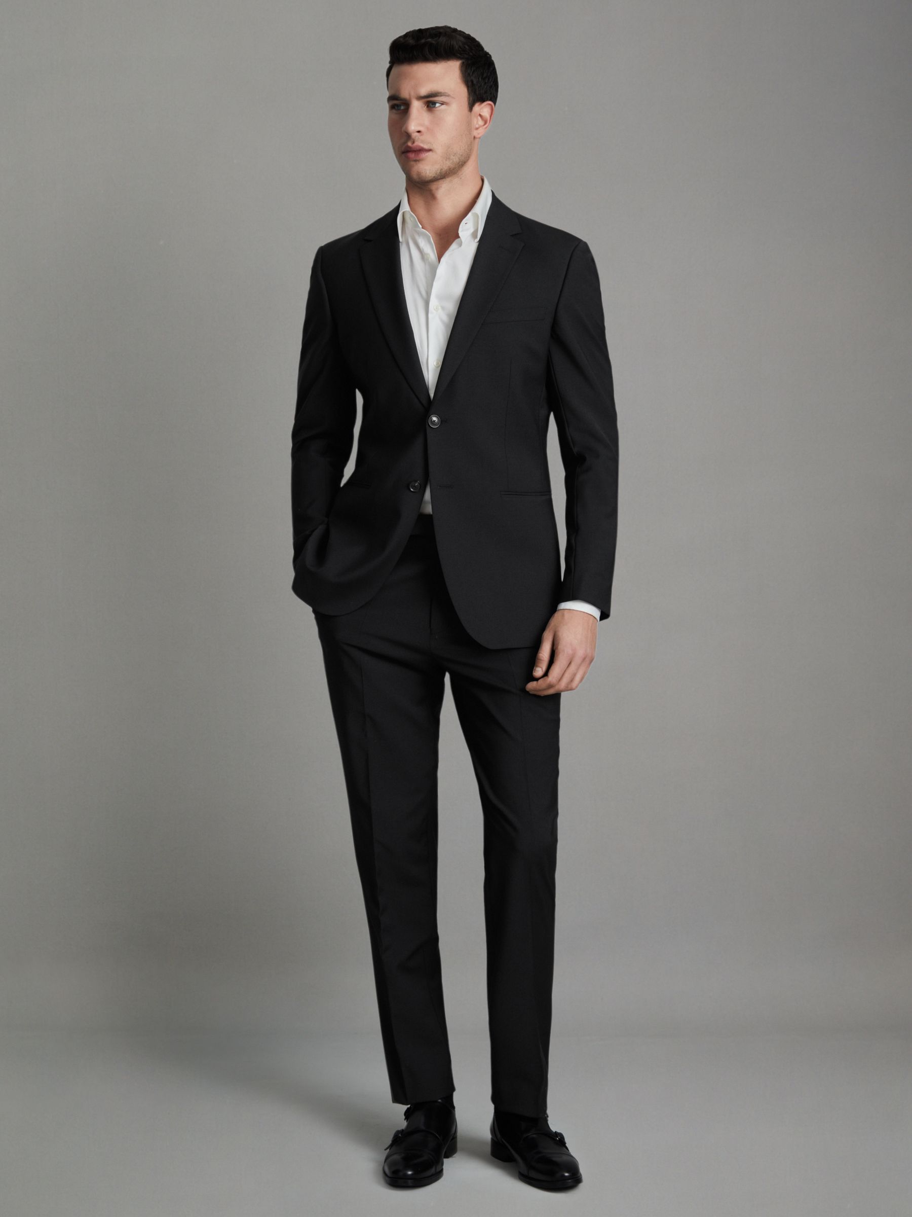 Slim-Fit Wool-Blend Single-Breasted Suit Blazer in Black