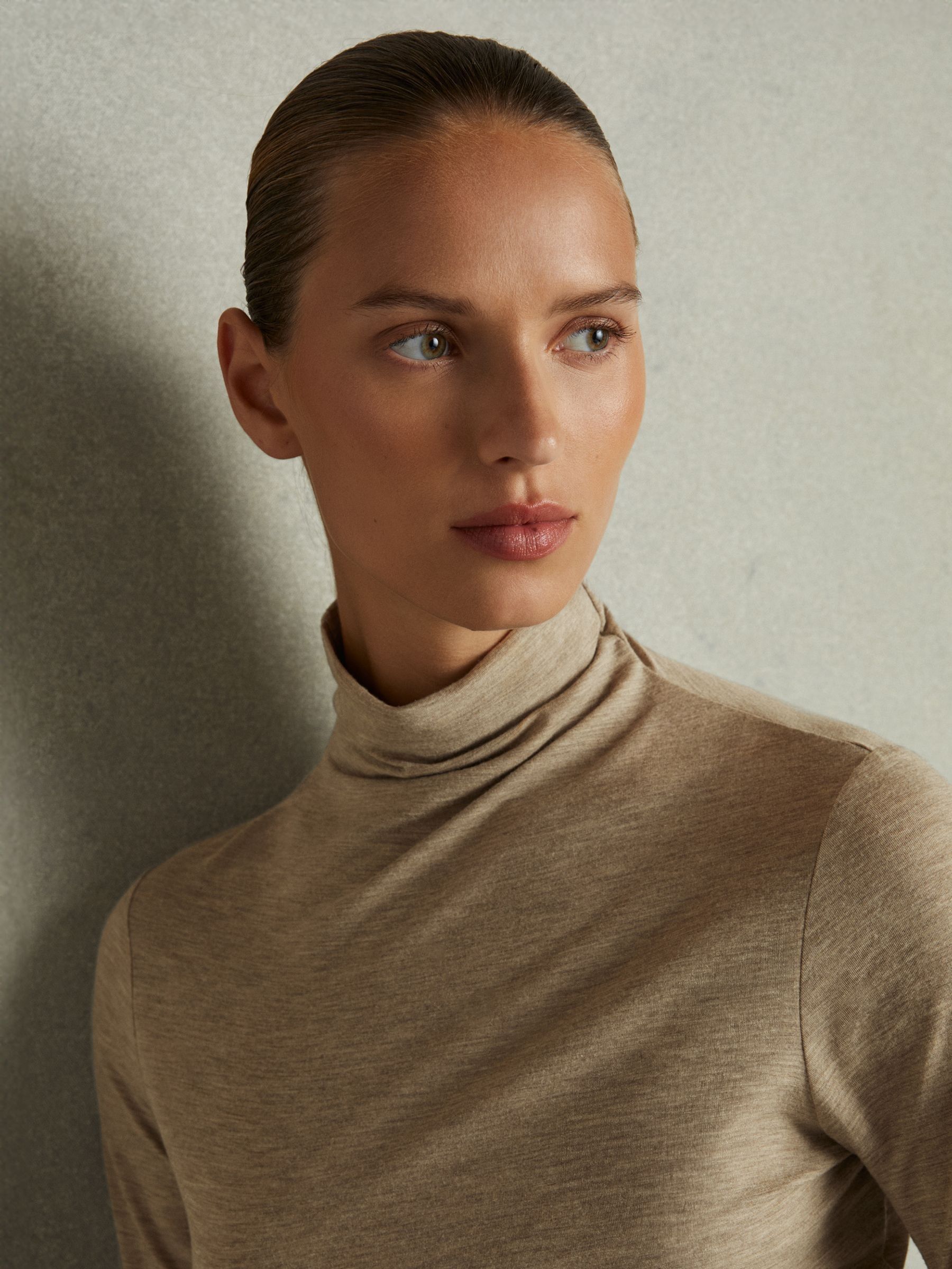Ruched Jersey Top with Wool in Neutral