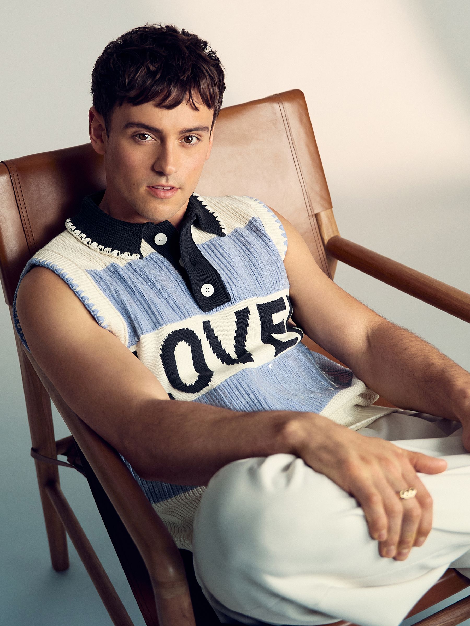 Reiss | Tom Daley Stripe Polo Vest in Soft Blue