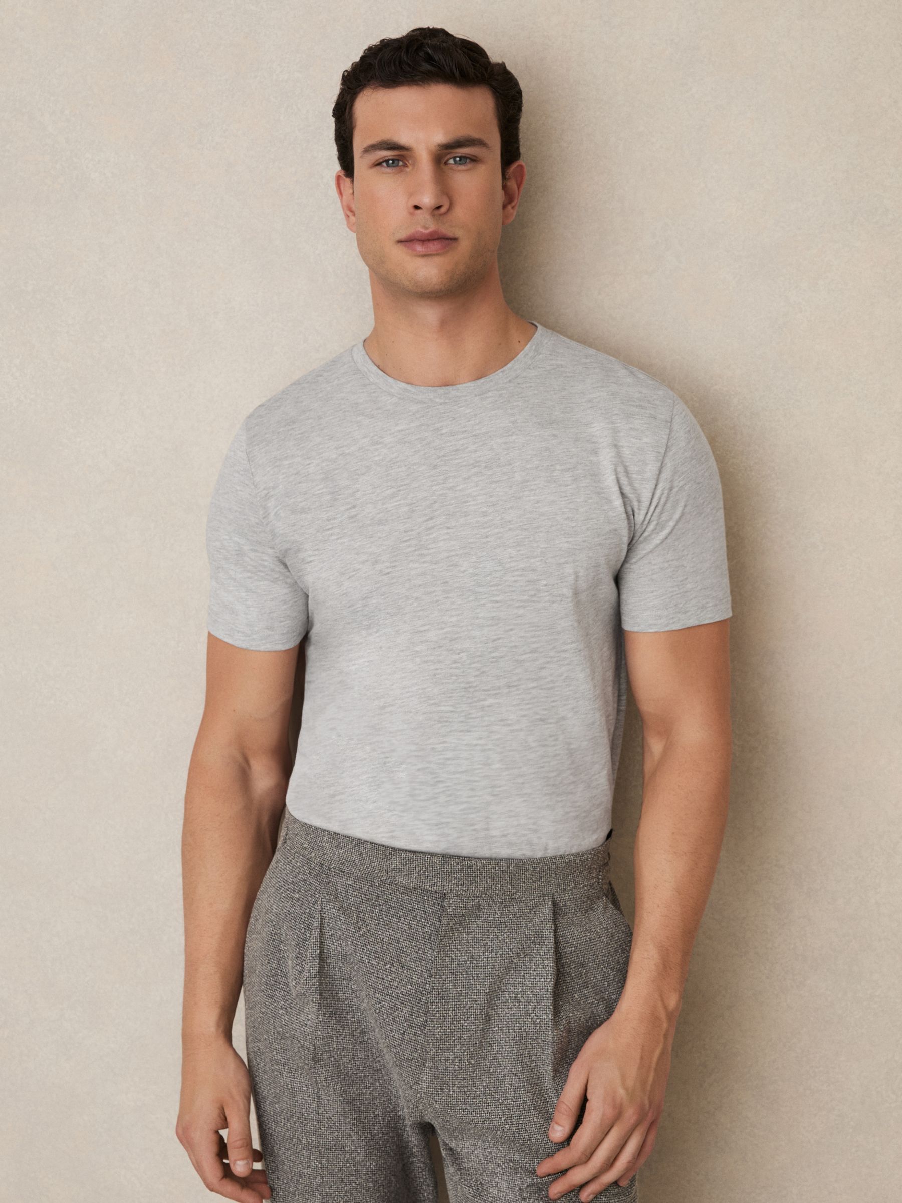 Cotton Crew Neck T-Shirt in Grey Marl