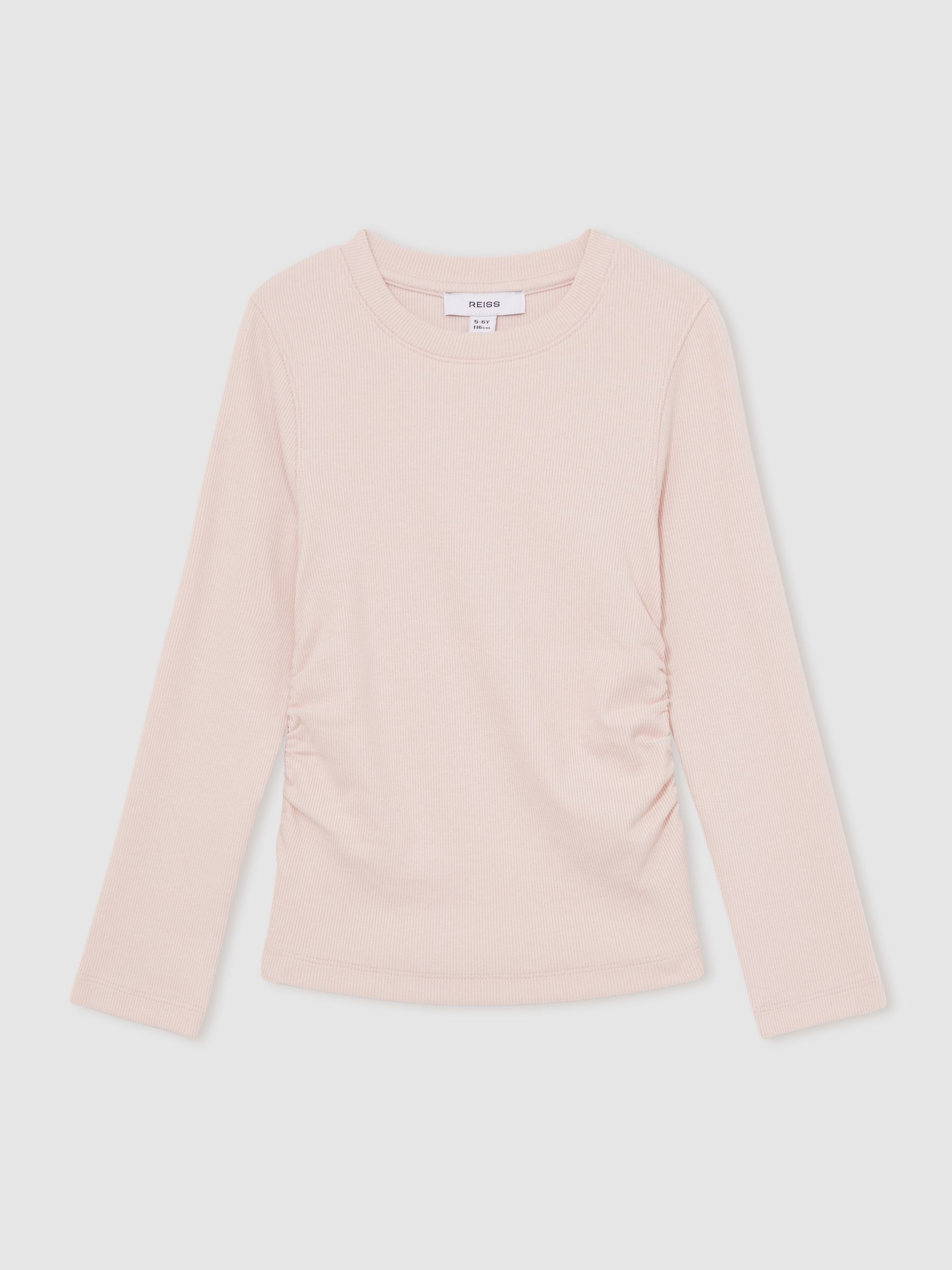 9-13 yrs Cotton Ruched Long-Sleeve T-Shirt with Stretch in Pale Pink