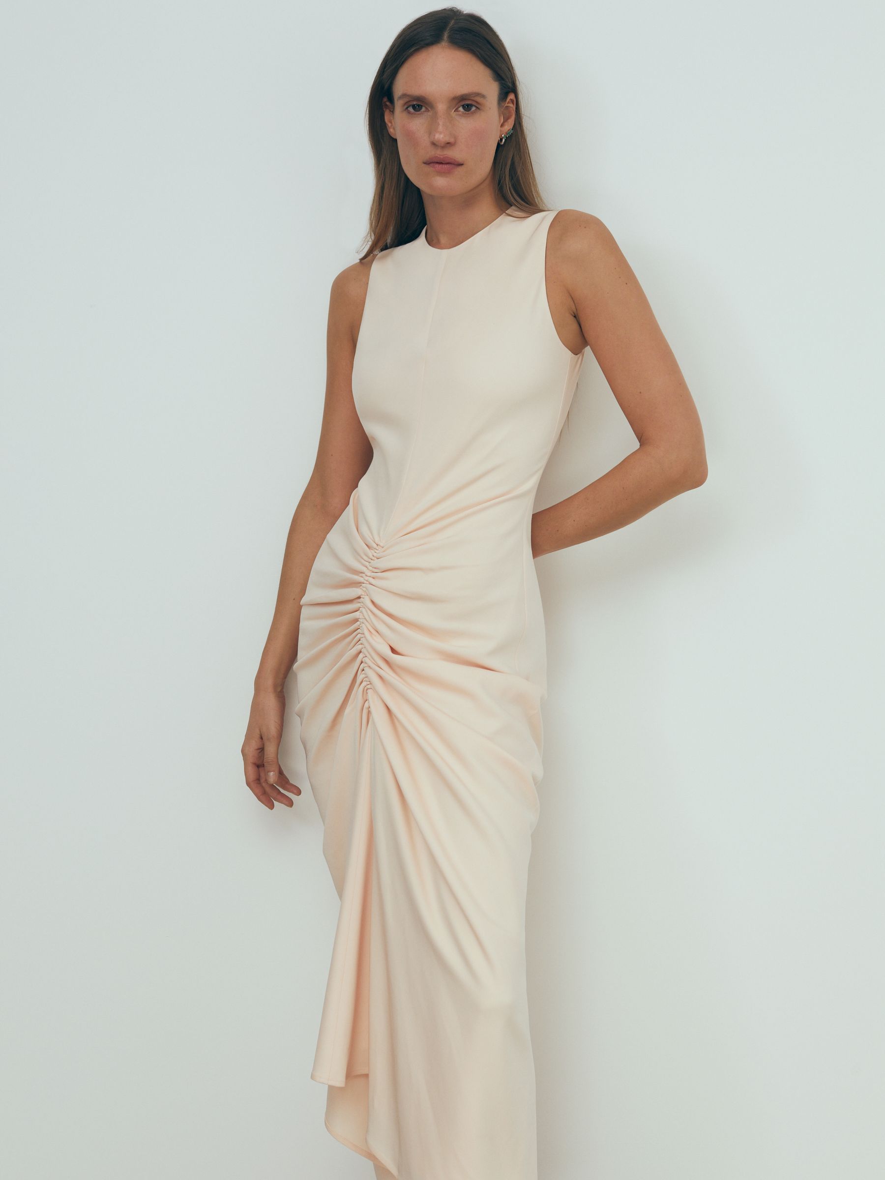 Atelier Ruched Bodycon Midi Dress in Blush