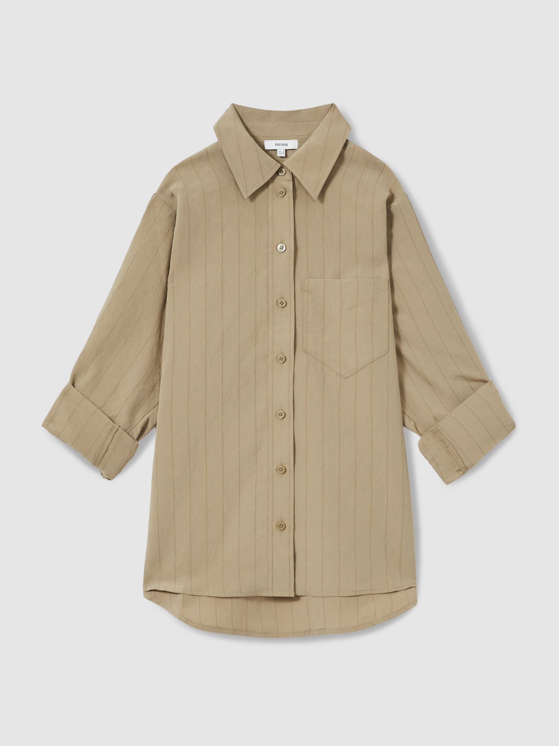 Modal-Blend Woven Pinstripe Shirt in Khaki
