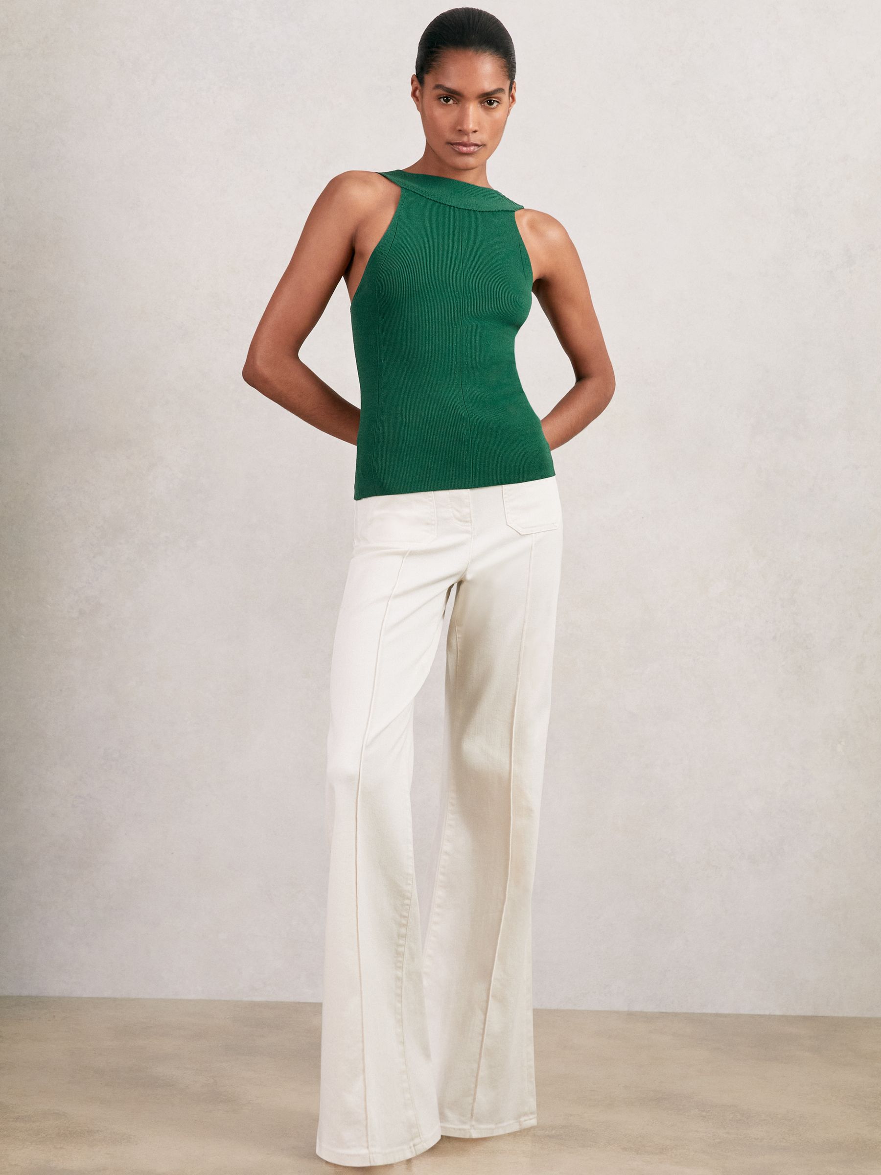 Low-Back Rib-Knit Vest in Green