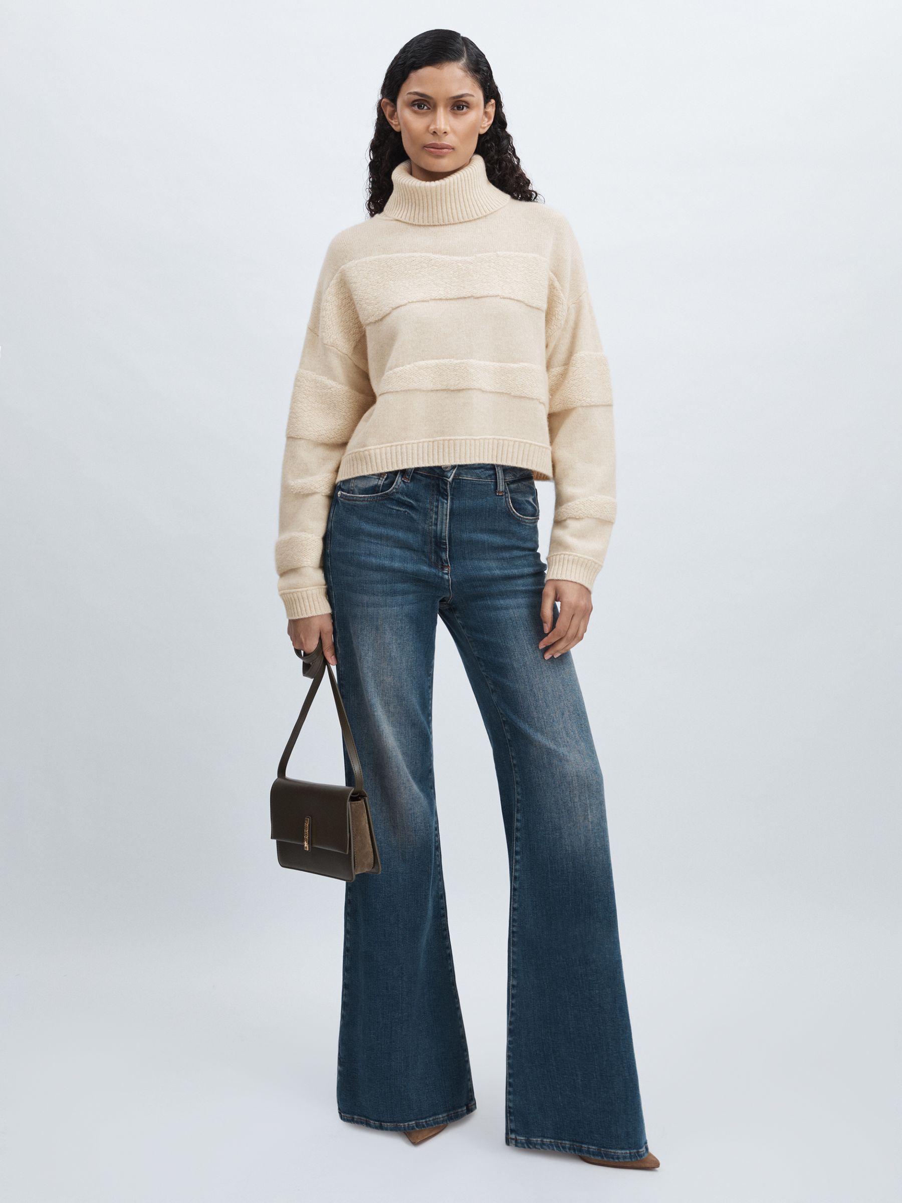 Crush Collection 100% Cashmere Roll-Neck Jumper in Cream