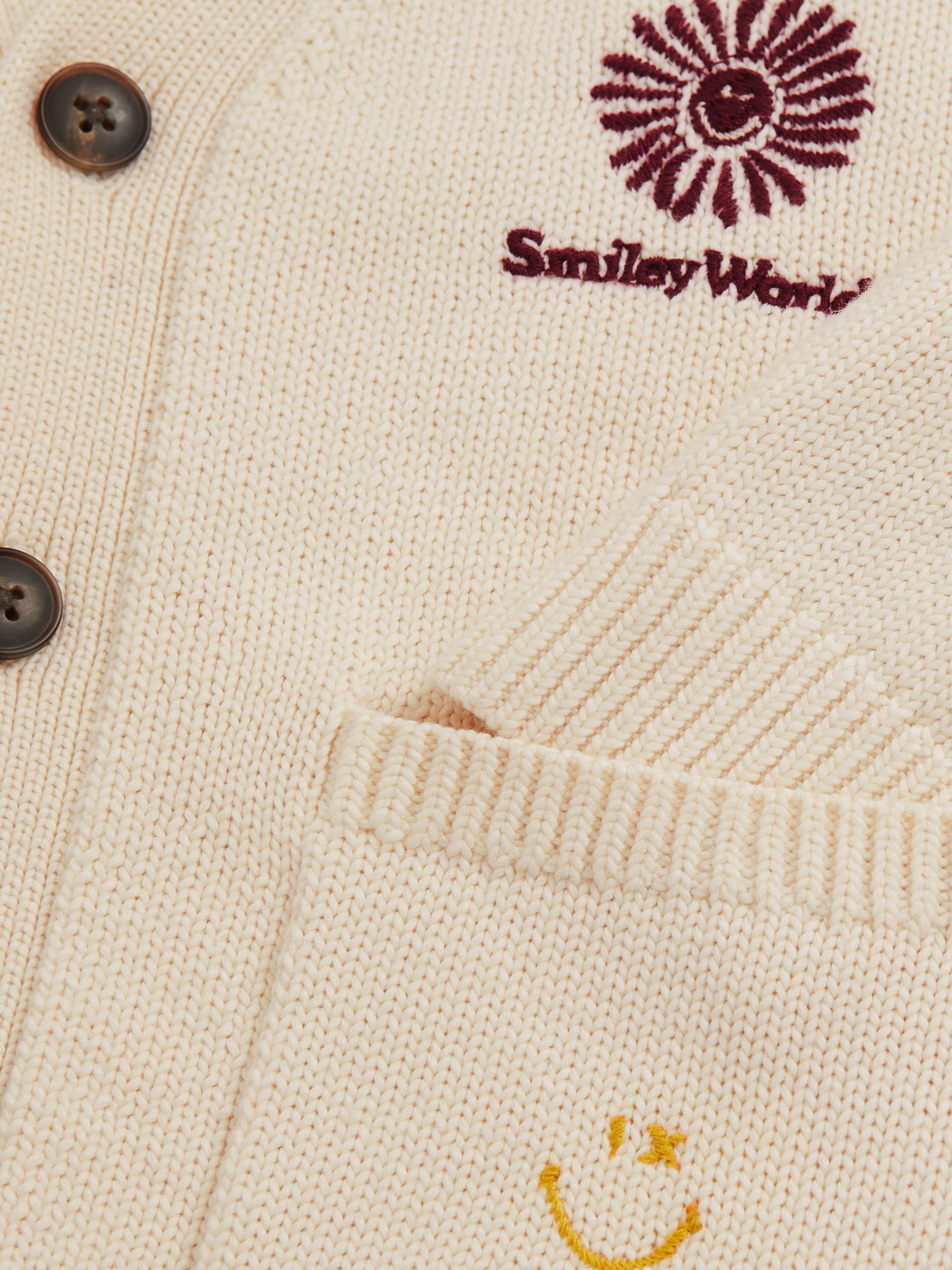 13-14 yrs SmileyWorld | Reiss Embroidery Cardigan Unisex Fit in Off White