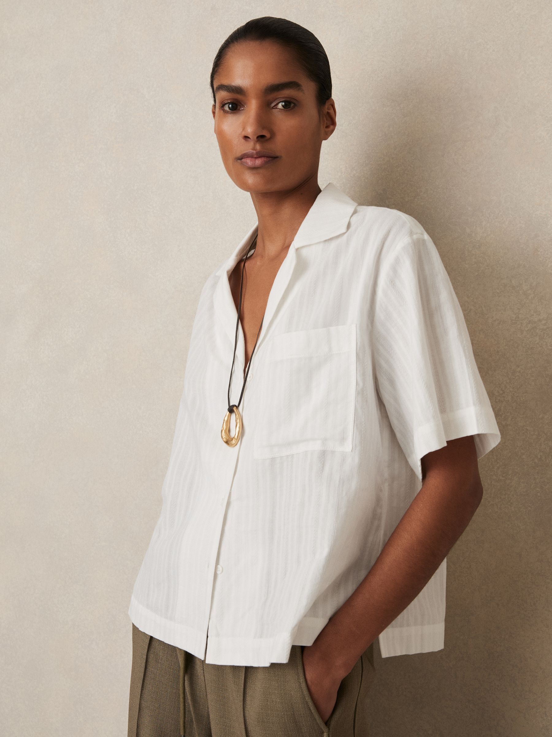 Cotton Pointelle Shirt and Shorts Set in White