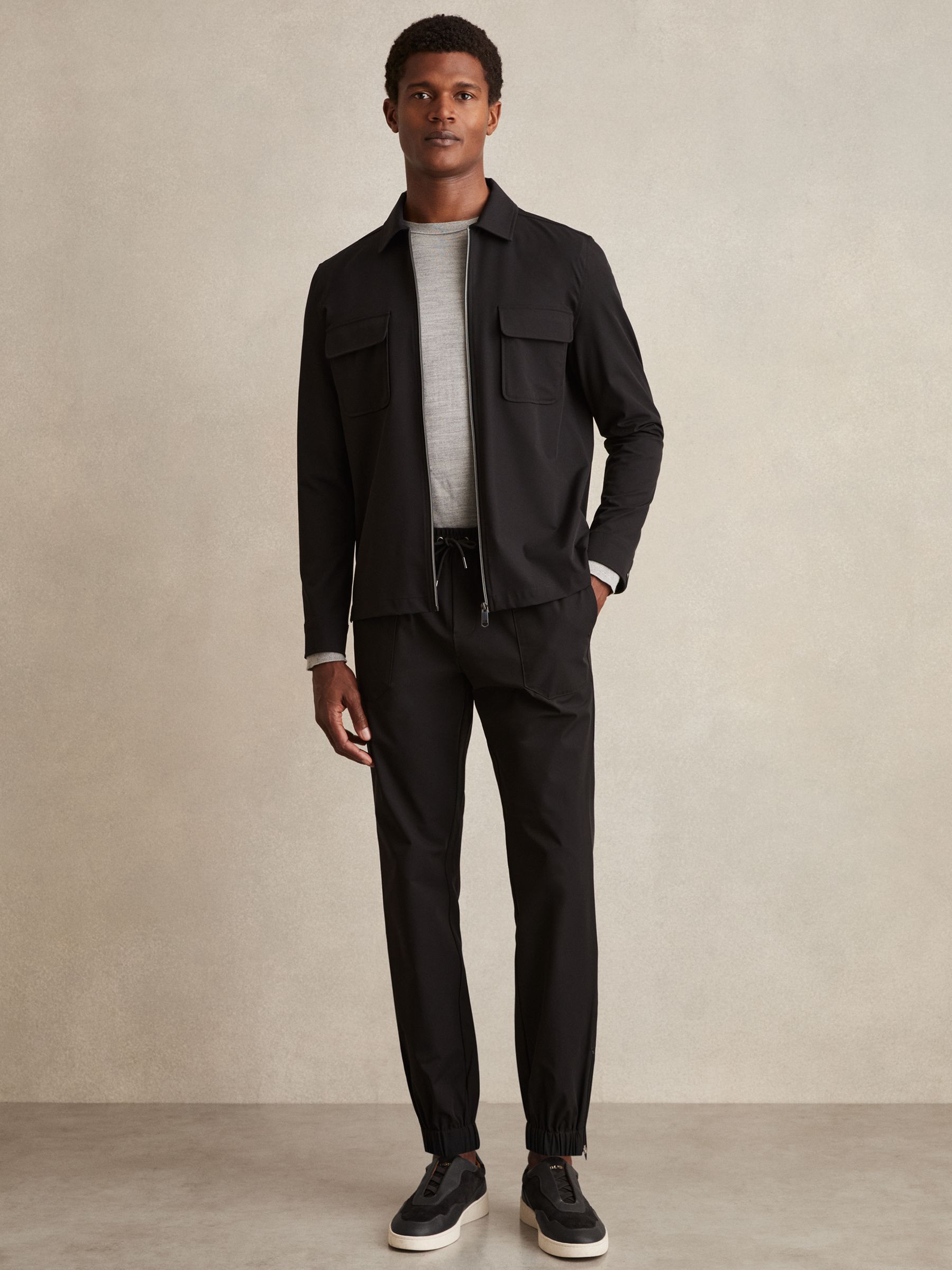 Stretch-Nylon Cuff Trousers in Black