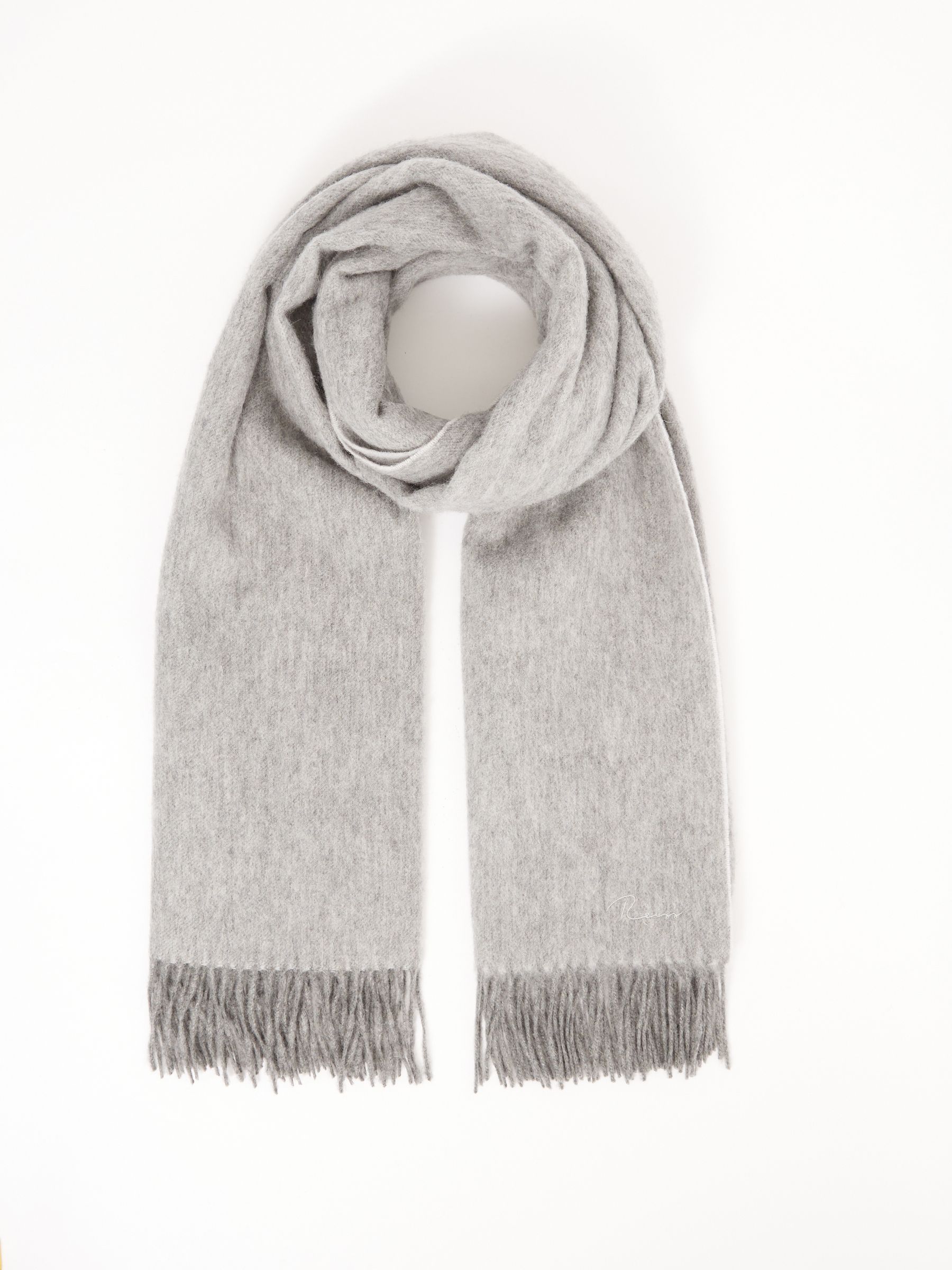 Wool-Cashmere Script-Logo Scarf in Soft Grey