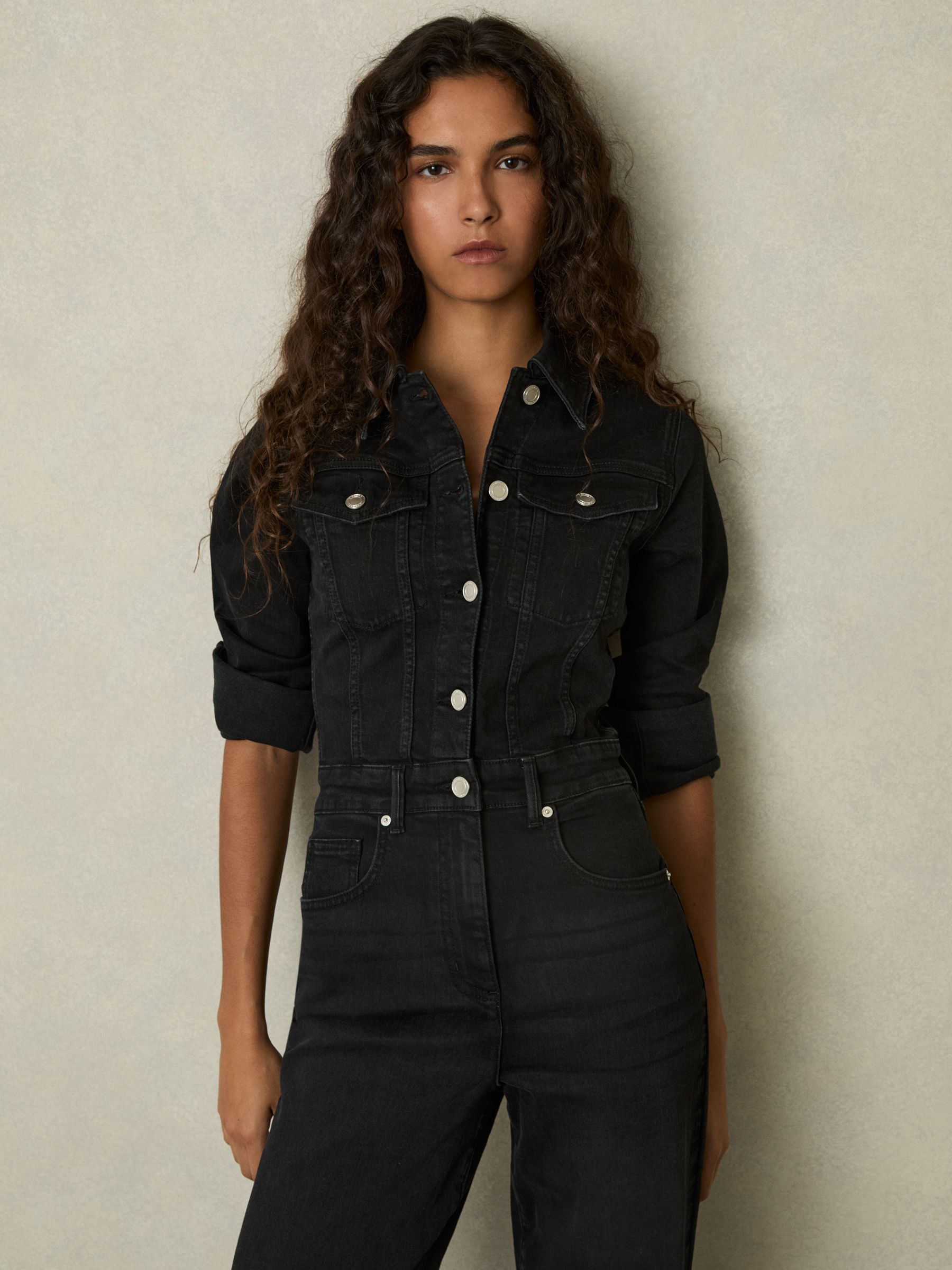 Cotton-Blend Denim Relaxed-Fit Jumpsuit in Black
