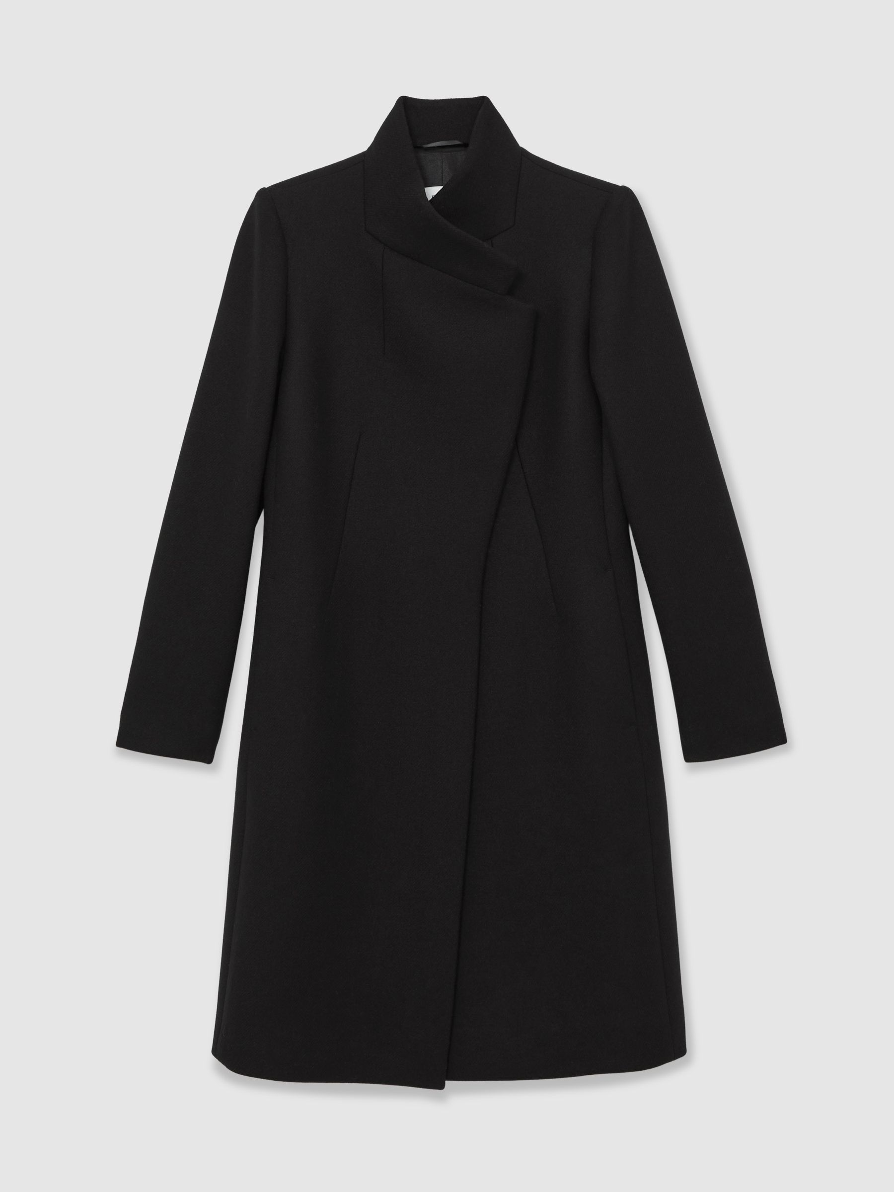 Petite Wool-Blend Wrapover Mid-Length Coat in Black