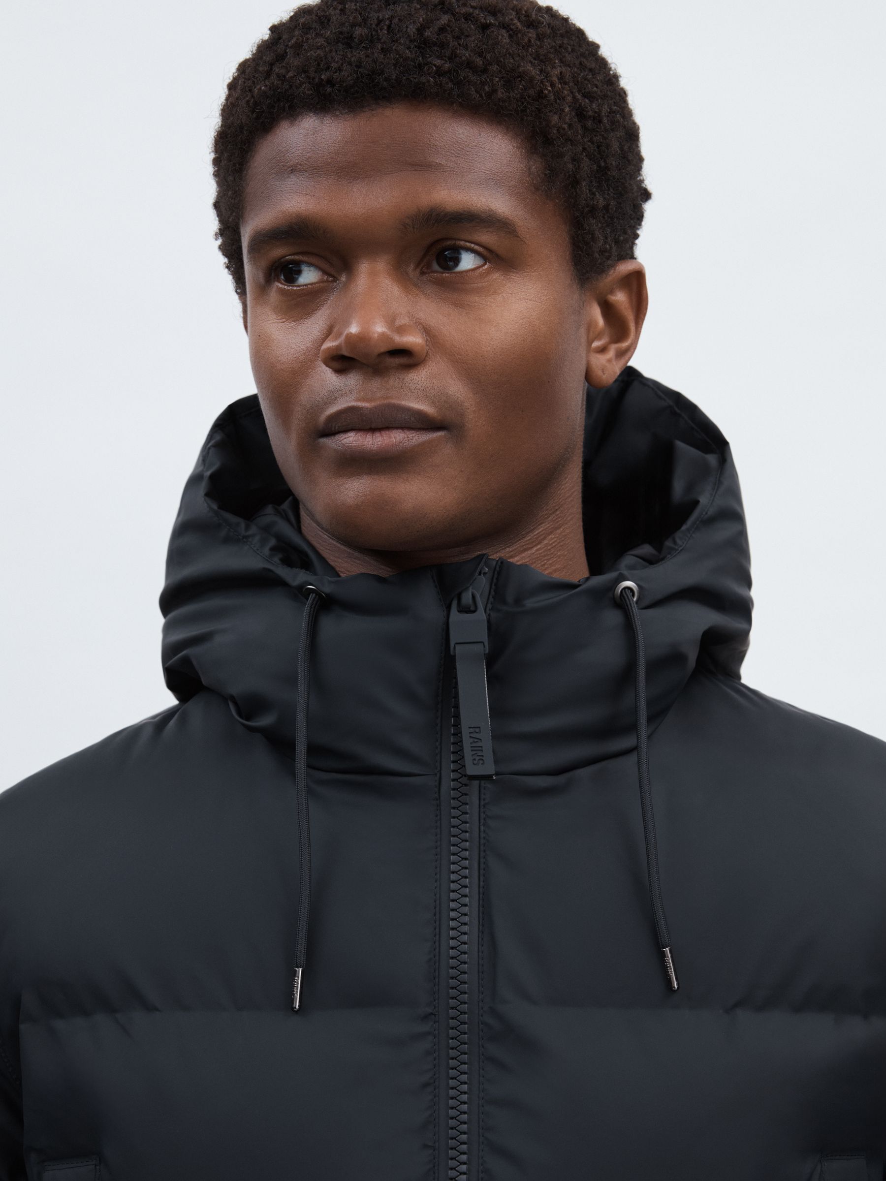 Rains Long Puffer Cargo Jacket in Navy Blue