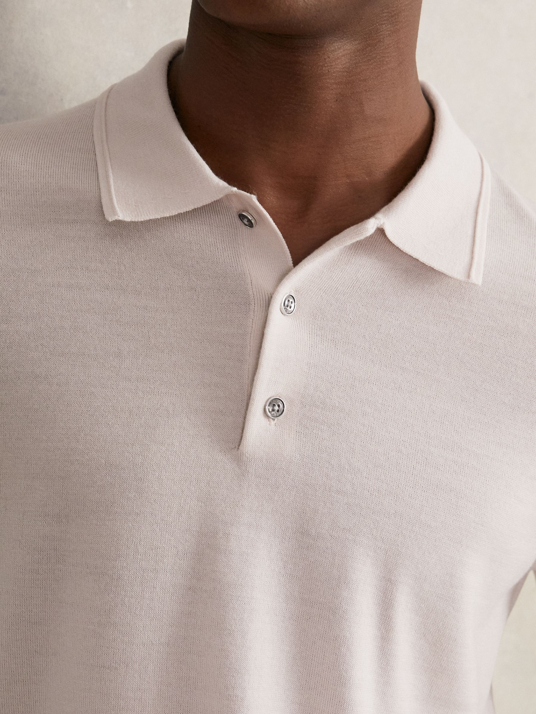 Merino Wool Long-Sleeve Polo Shirt in Beige