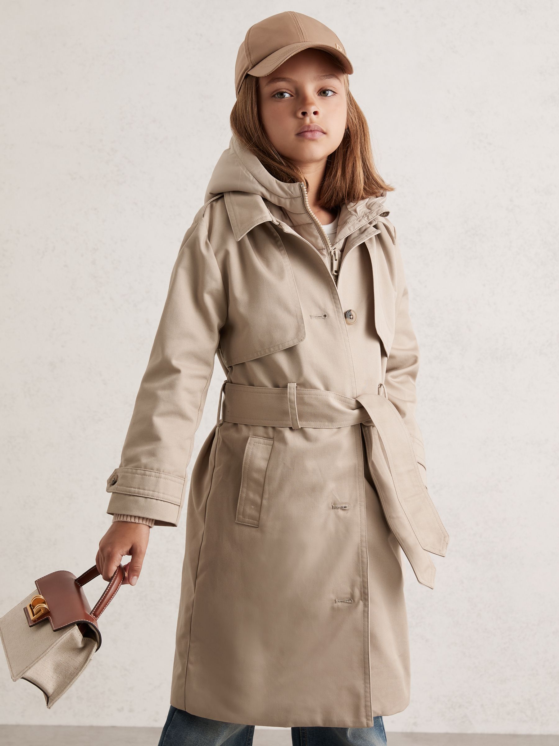 3-9 yrs Removable-Hood Trench Coat in Stone