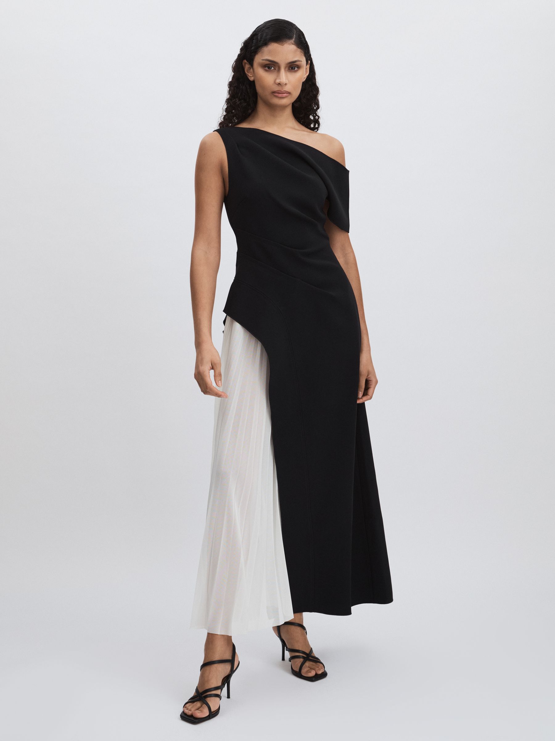 Sudden Midi Dress with Contrast Skirt in Black/Cream