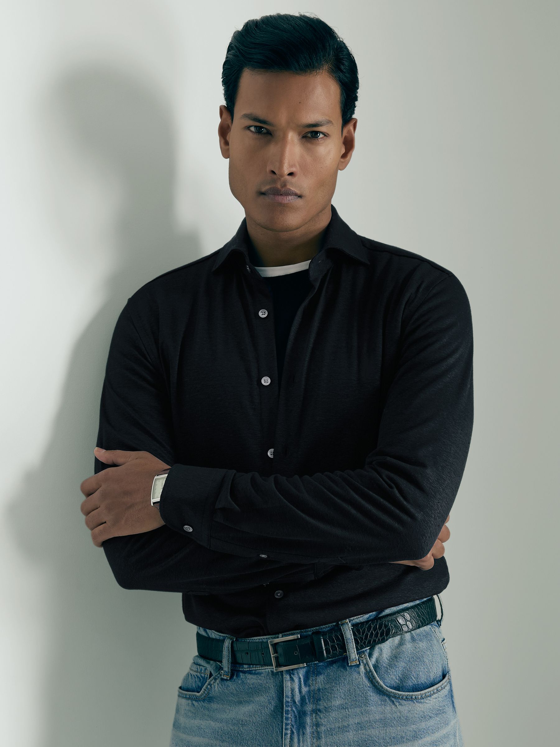 Atelier Linen-Blend-Jersey Shirt in Navy