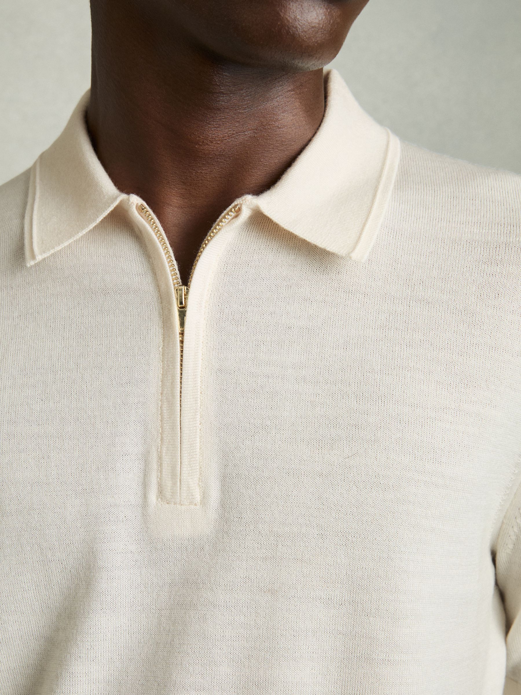 Merino Wool Half-Zip Polo Shirt in Snow White