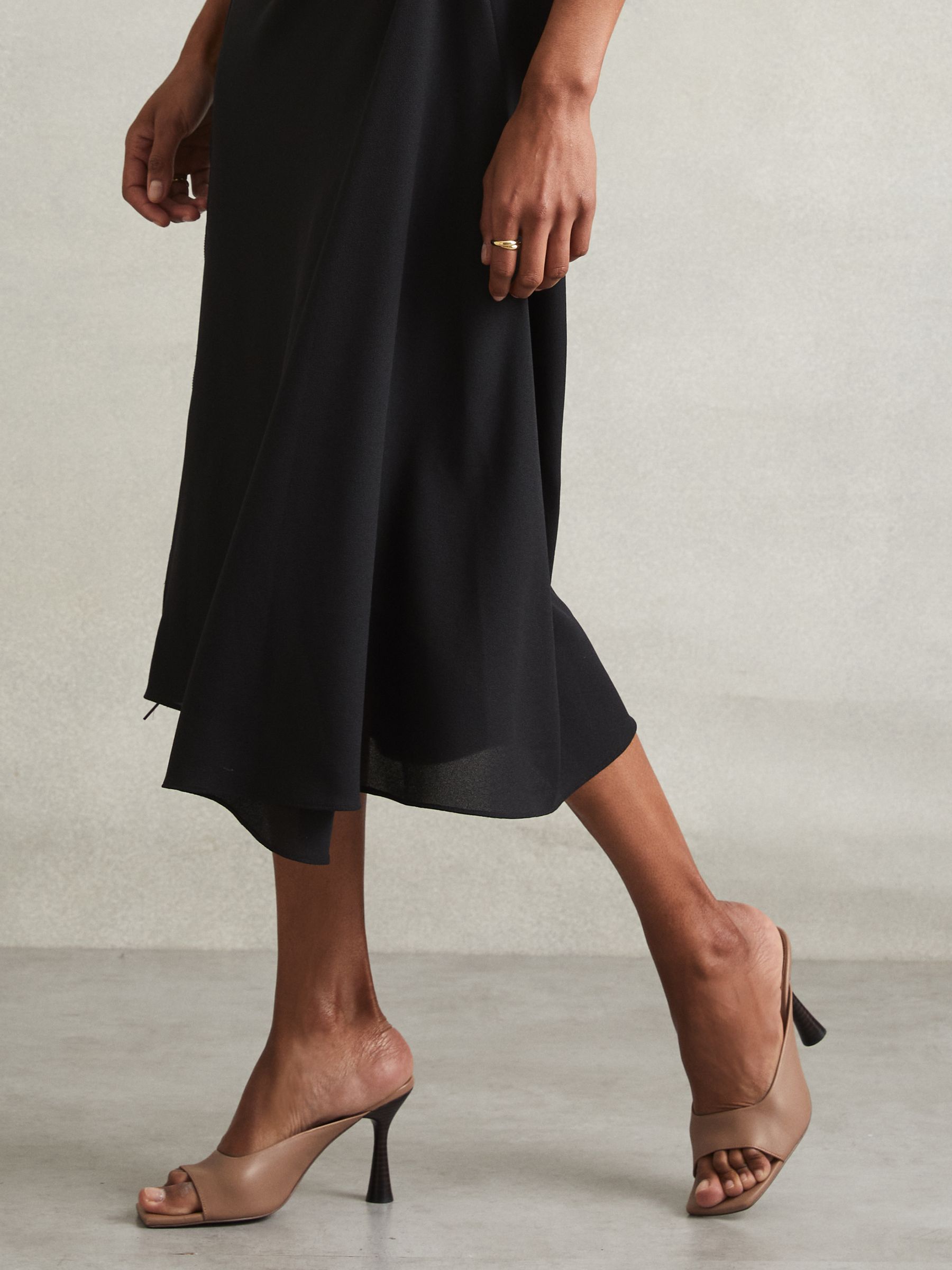 Leather Heeled Mules in Blush