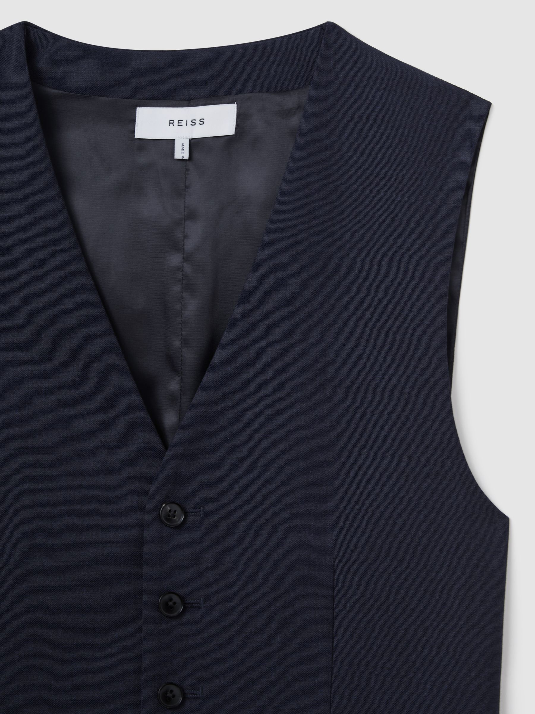 Classic Slim Fit Wool Horseshoe Waistcoat in Navy