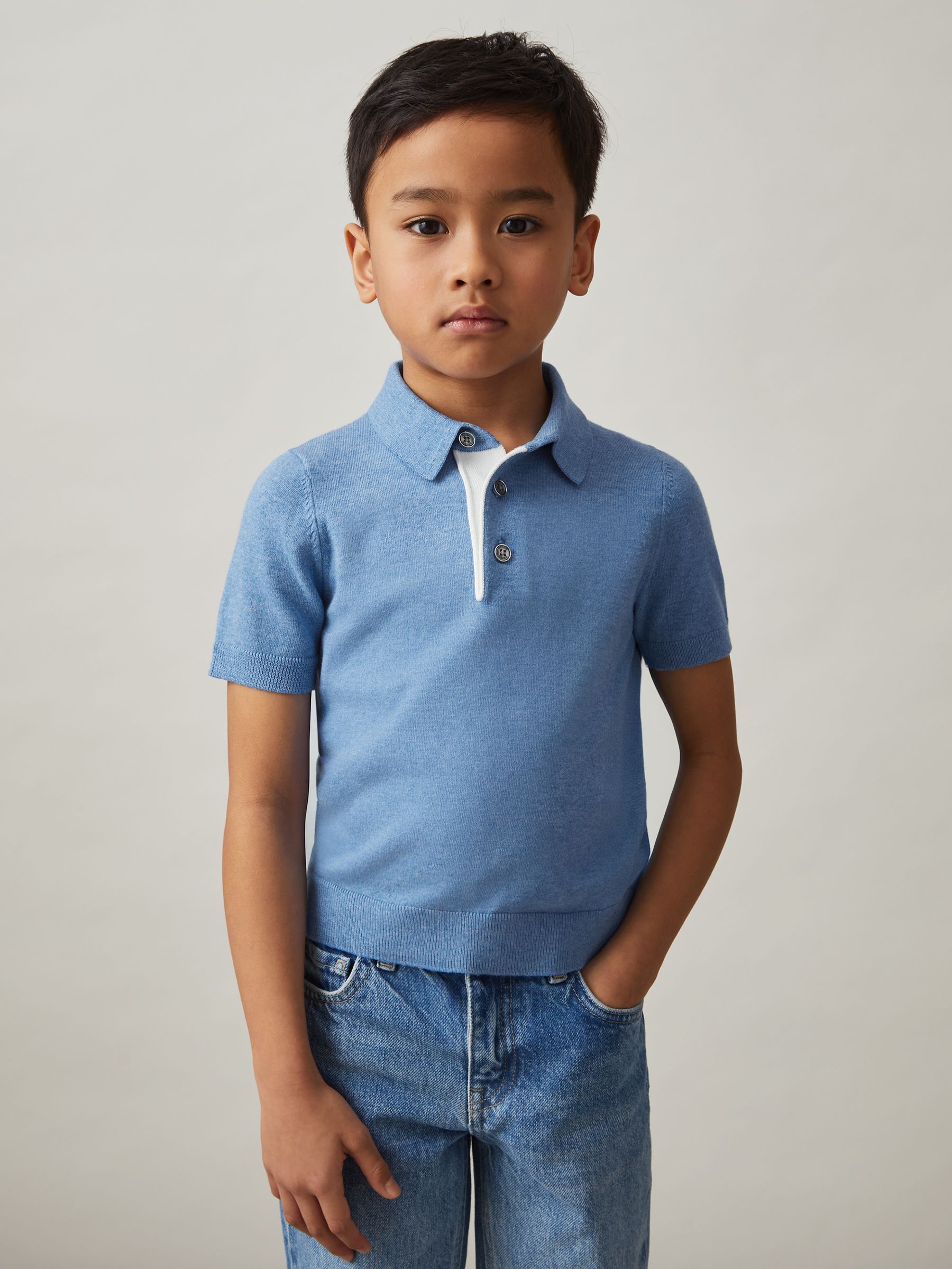 9-13 yrs Contrast Placket Polo Shirt With Cotton in Blue