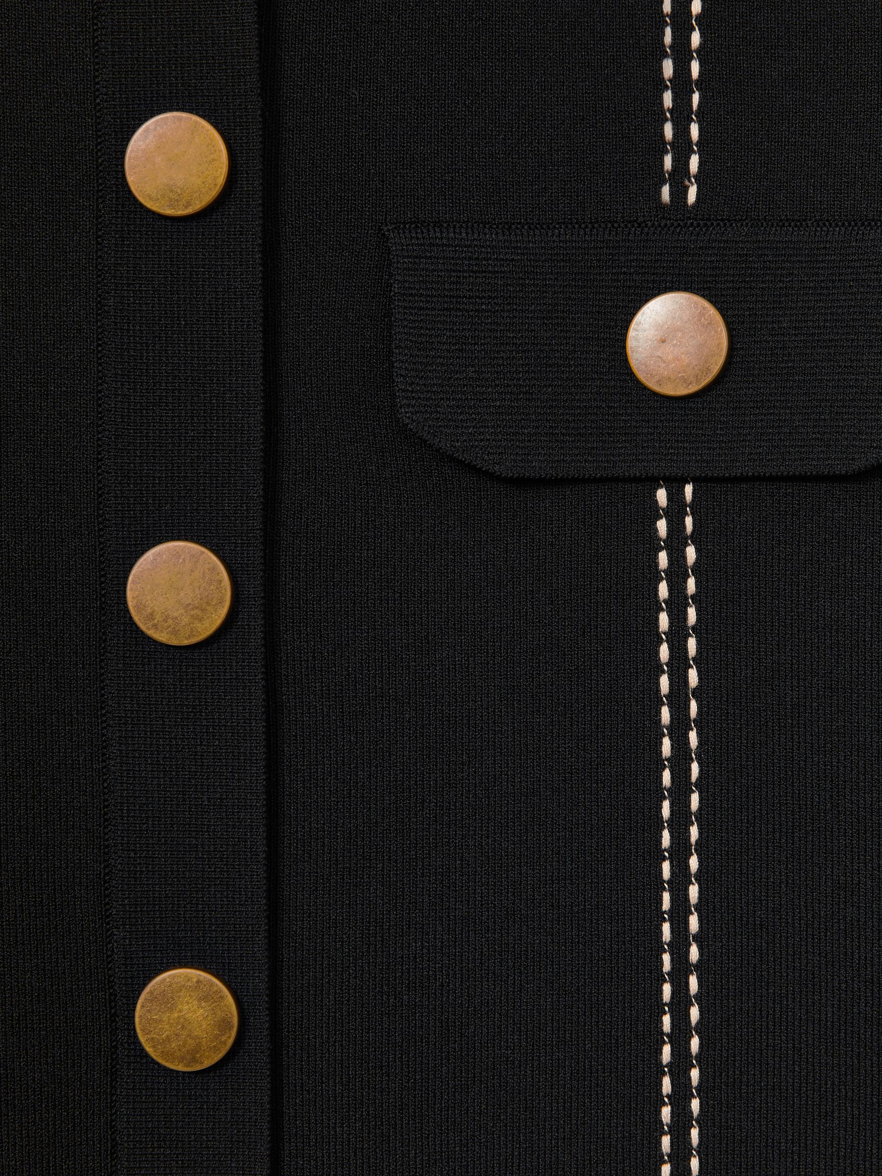 Compact-Knit Topstitched Press-Stud Top in Black