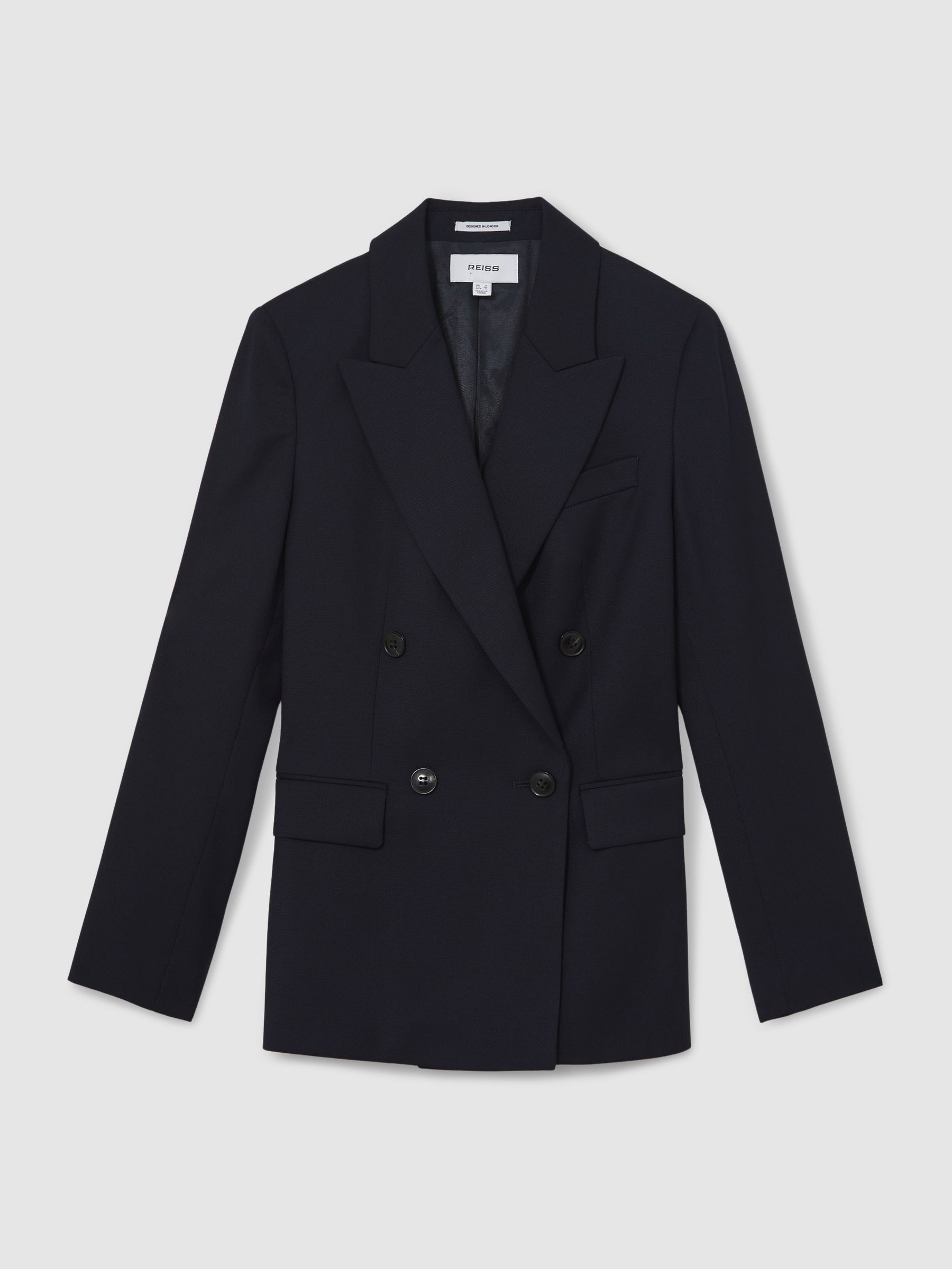 Petite Wool Blend Double Breasted Suit Blazer in Navy