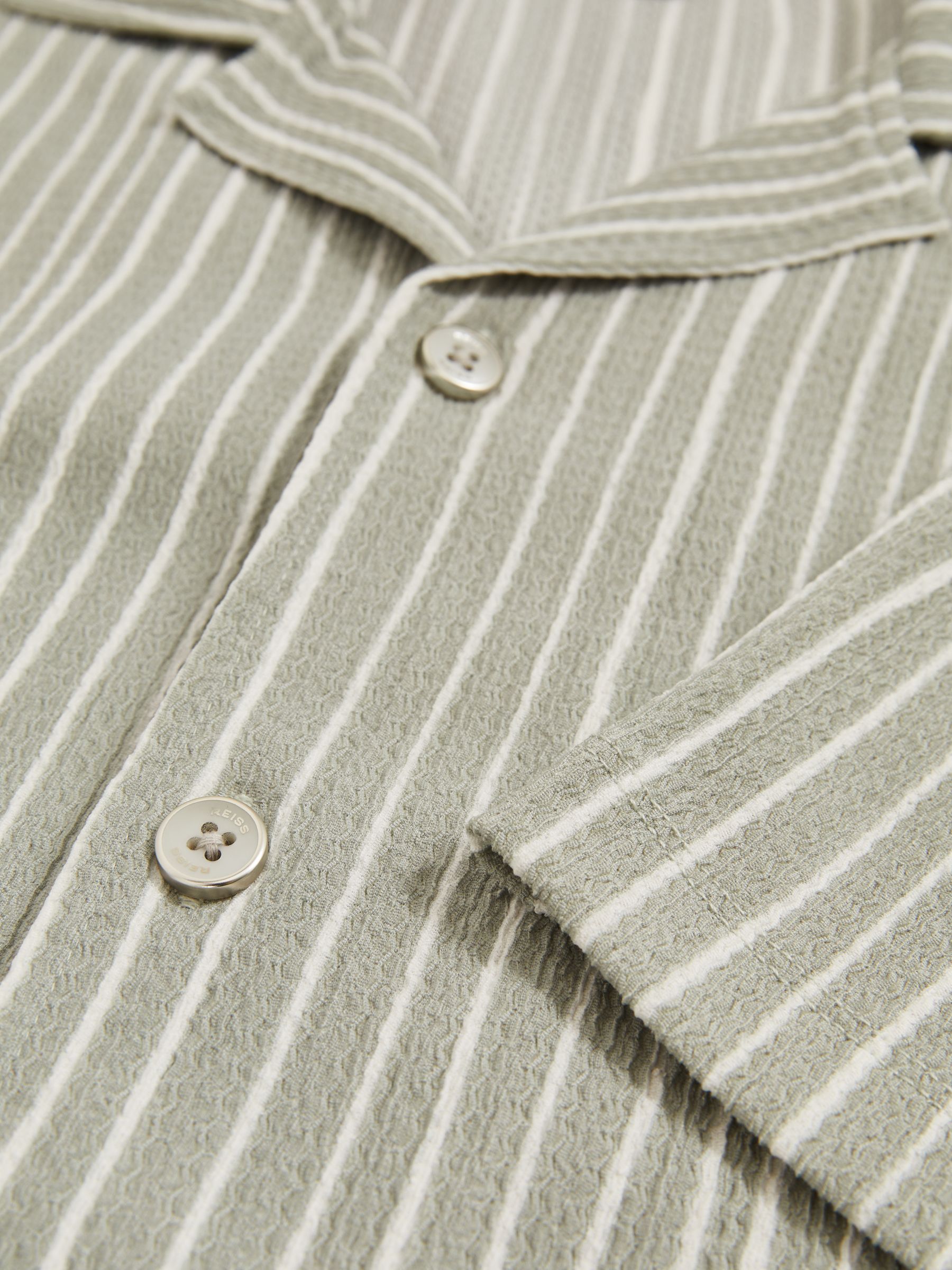 Textured Stripe Cuban Collar Shirt in Sage/White