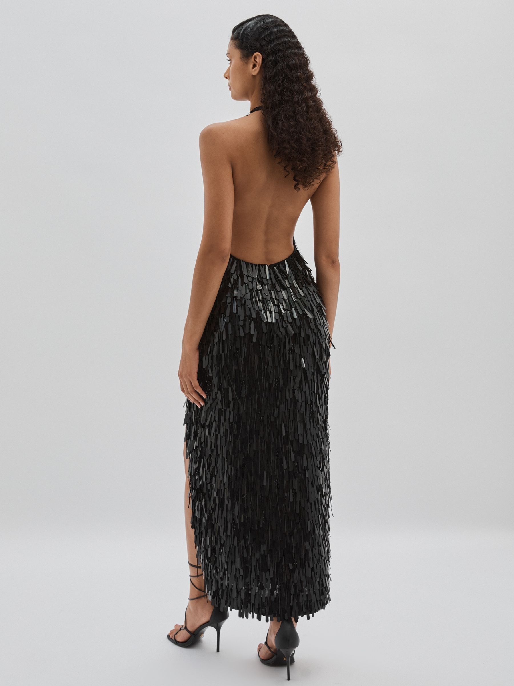 ILTA Sequinned and Beaded Halter-Neck Dress in Black