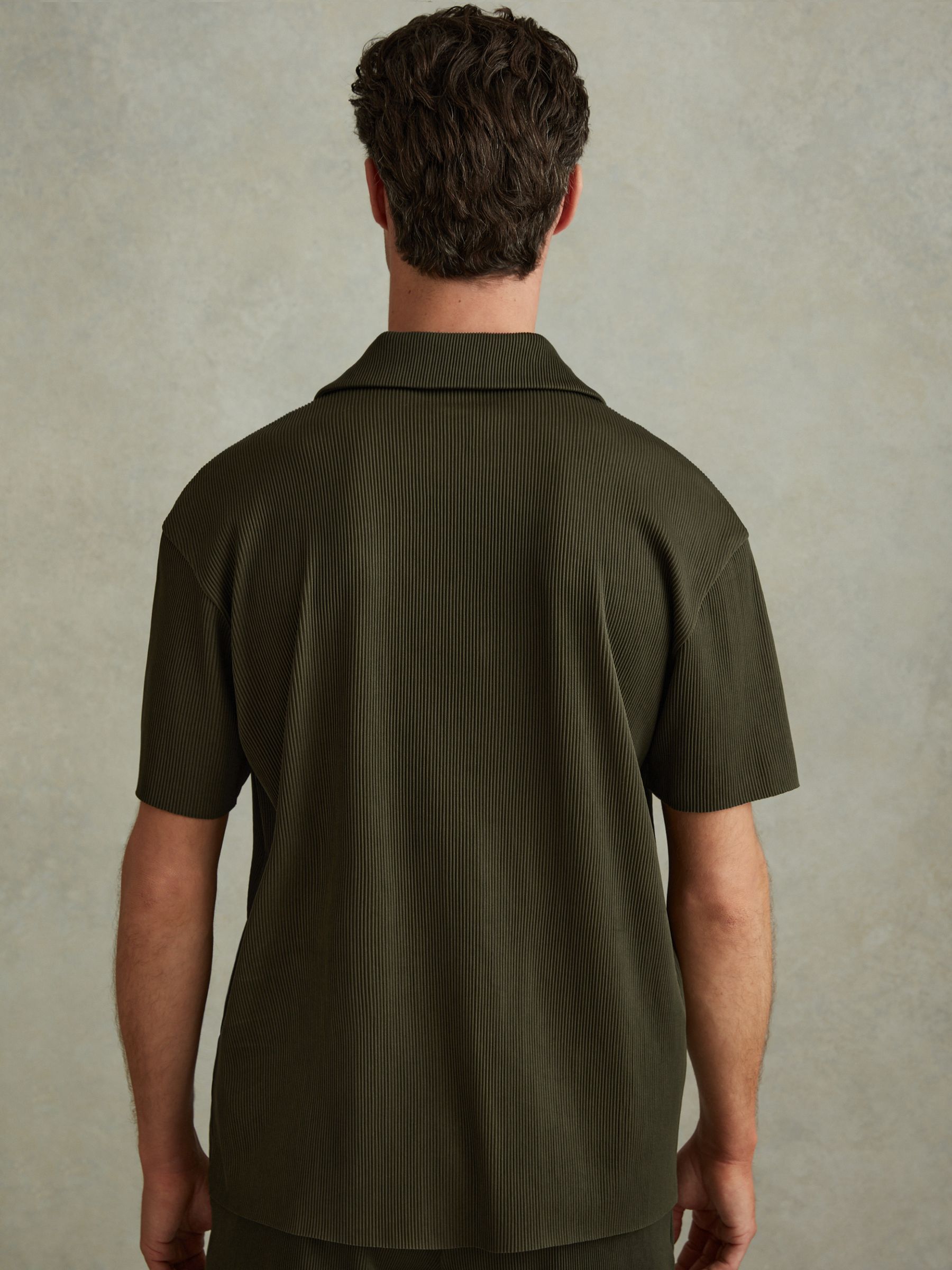 Ribbed Cuban Collar Shirt in Green