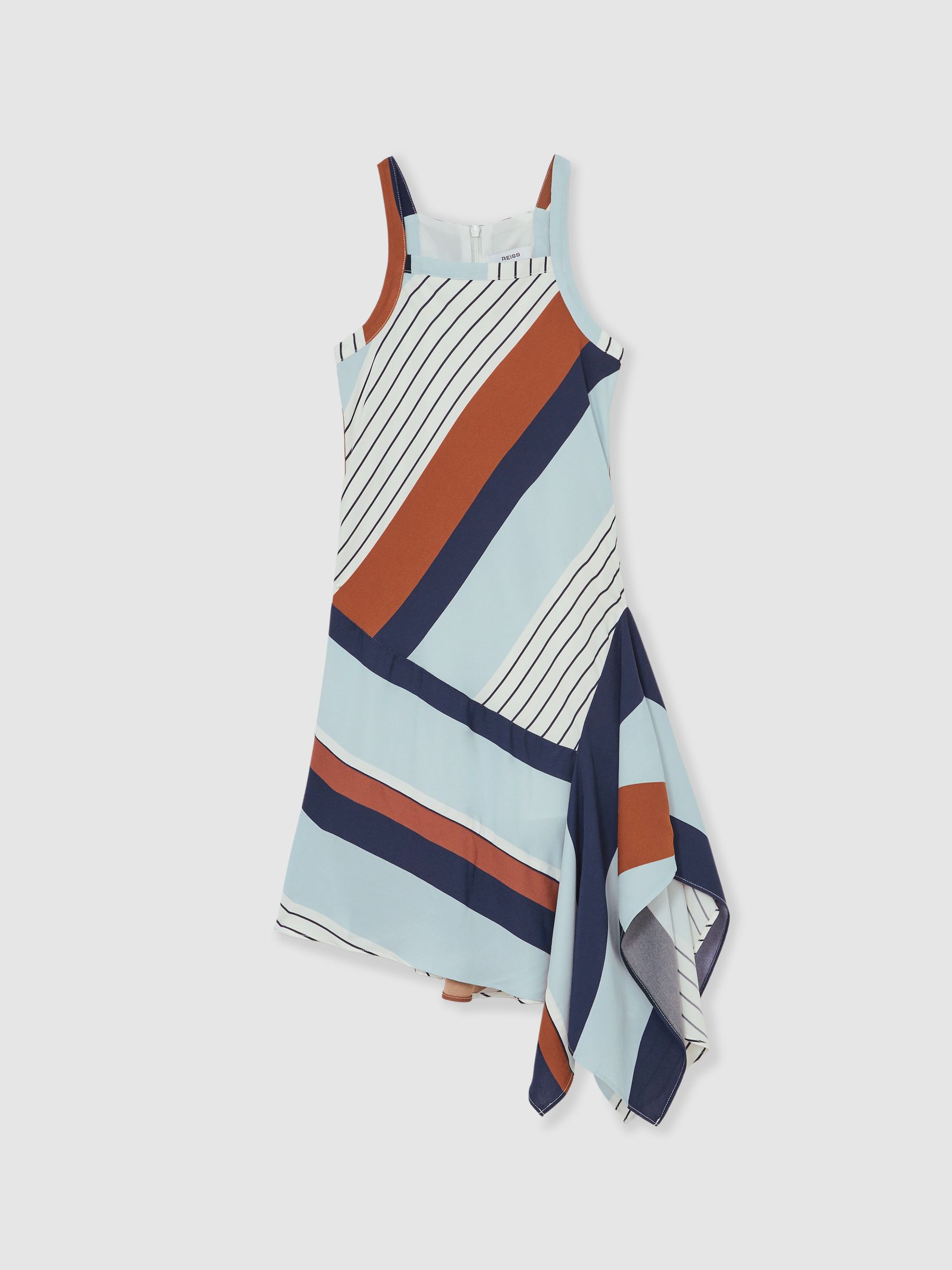 13-14 yrs Stripe-Print Handkerchief Dress in Blue Print