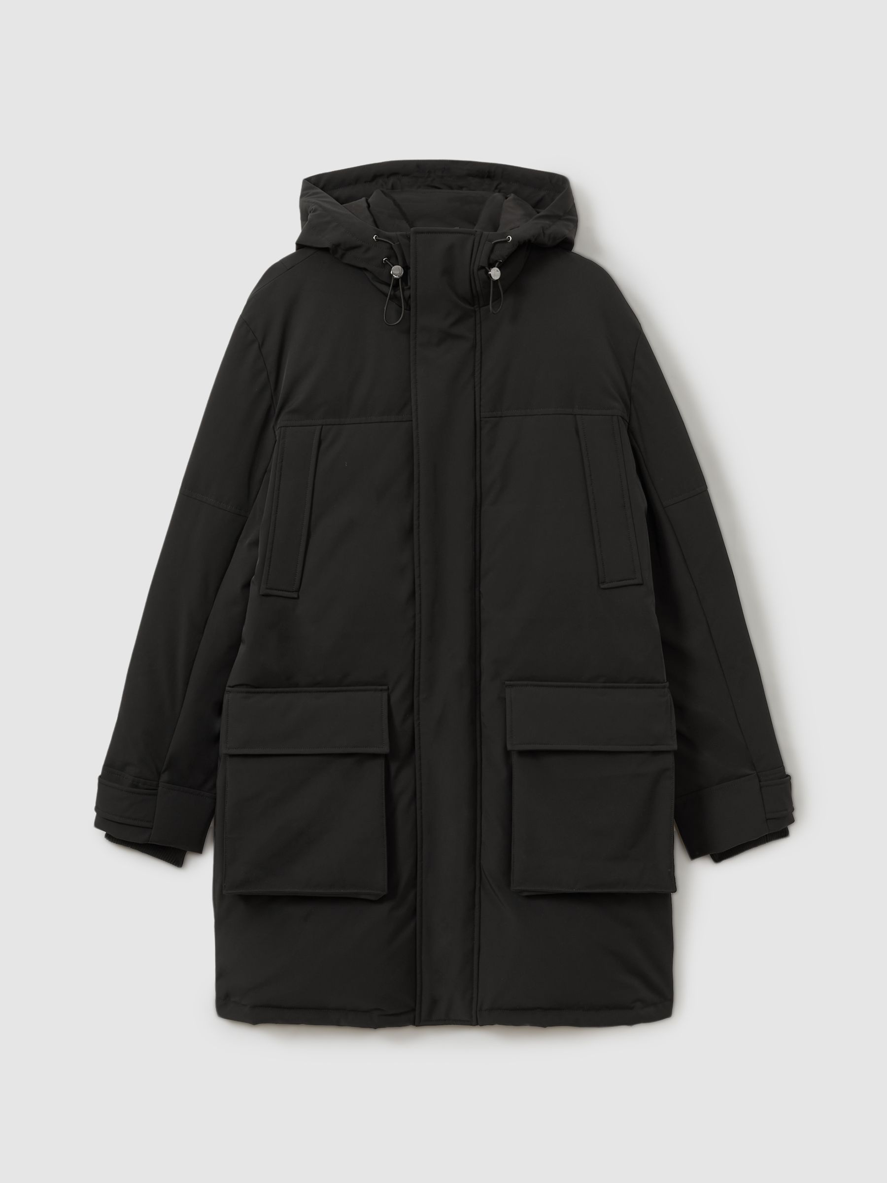 Hooded Shell Down Coat in Black