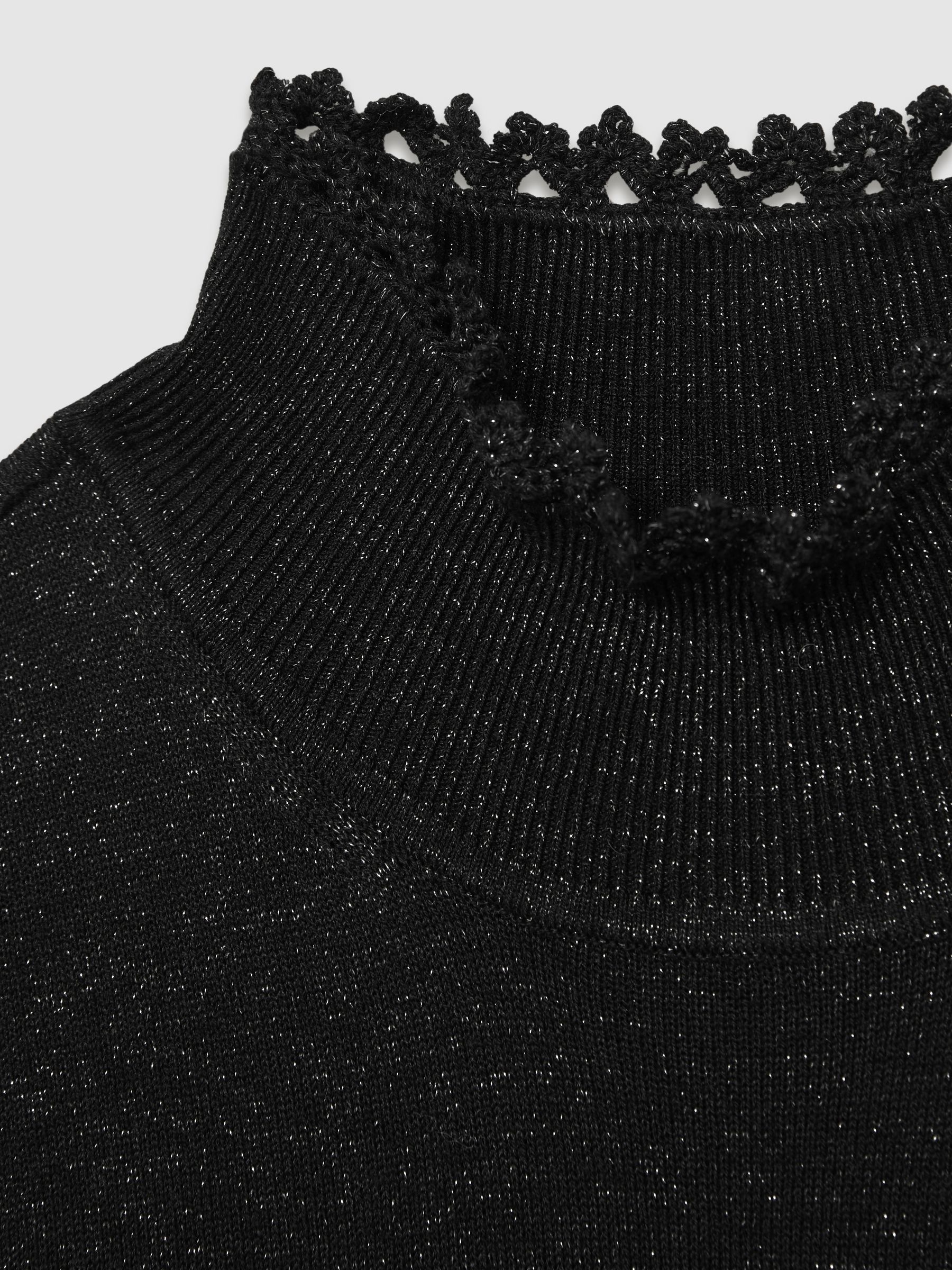 Paige Metallic Thread Pointelle Stitch Top in Black