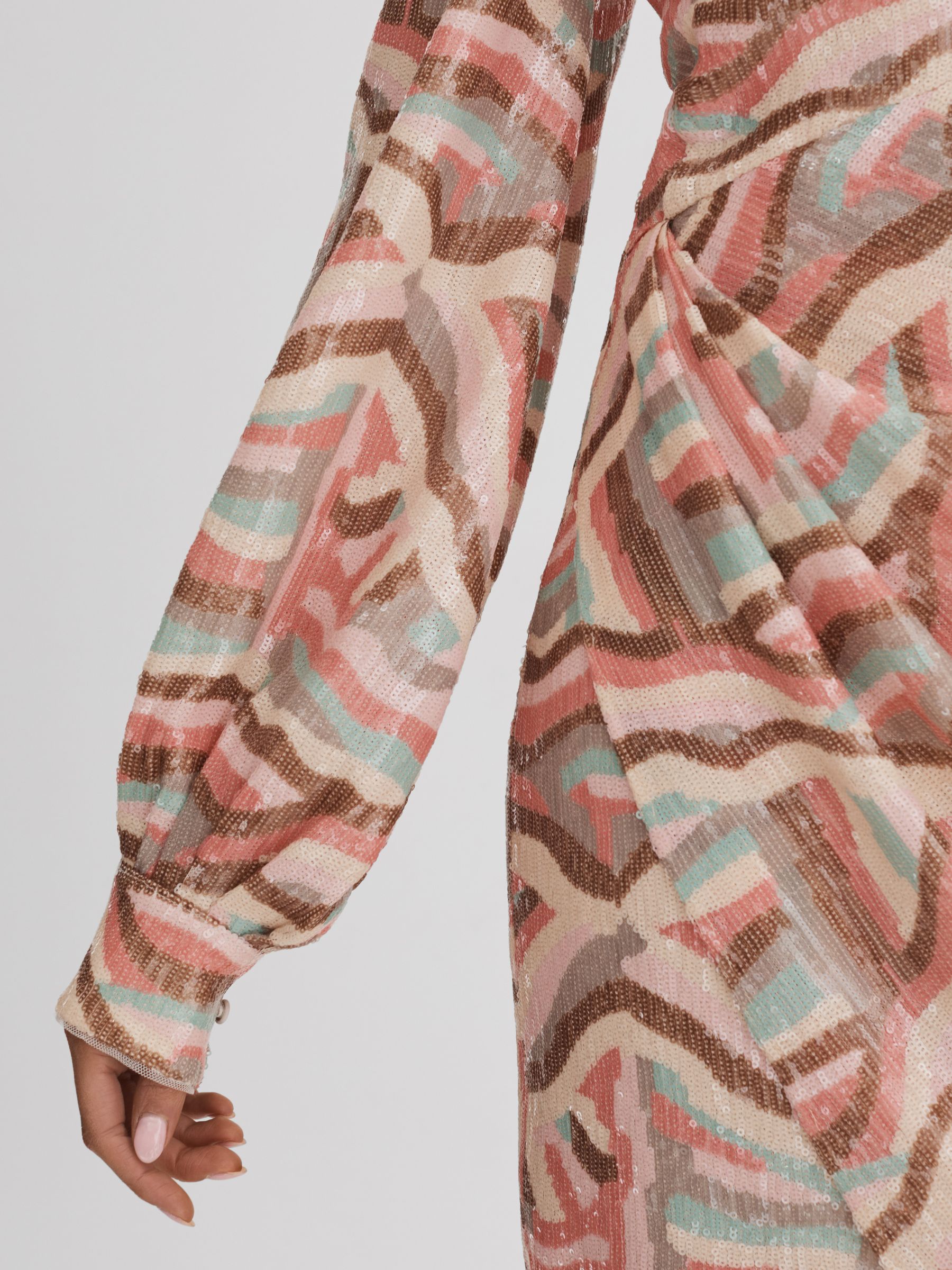 Halston Off-The-Shoulder Sequin Mini Dress in White Print