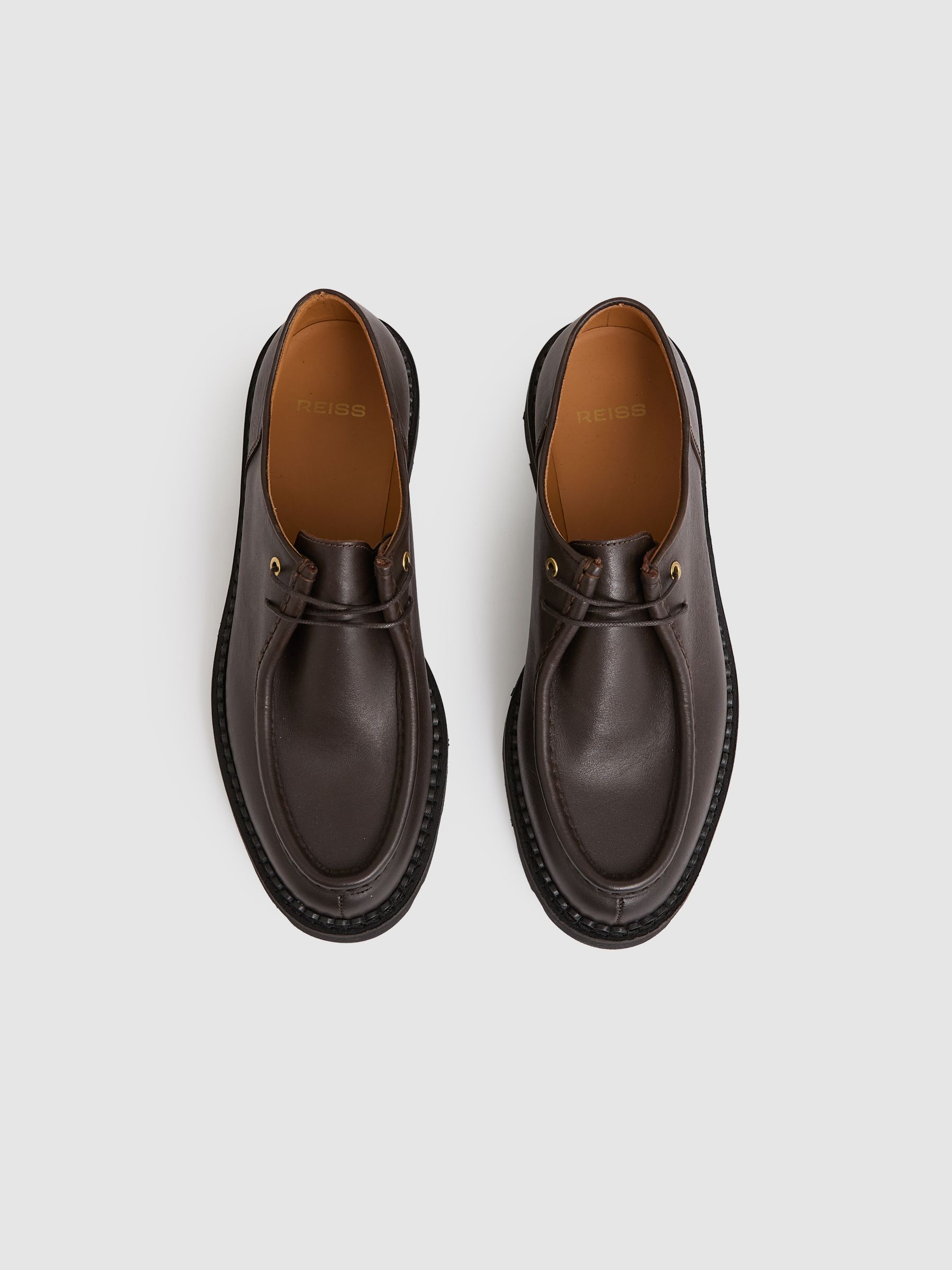Leather Moccasin-Toe Lace-Up Shoes in Dark Brown