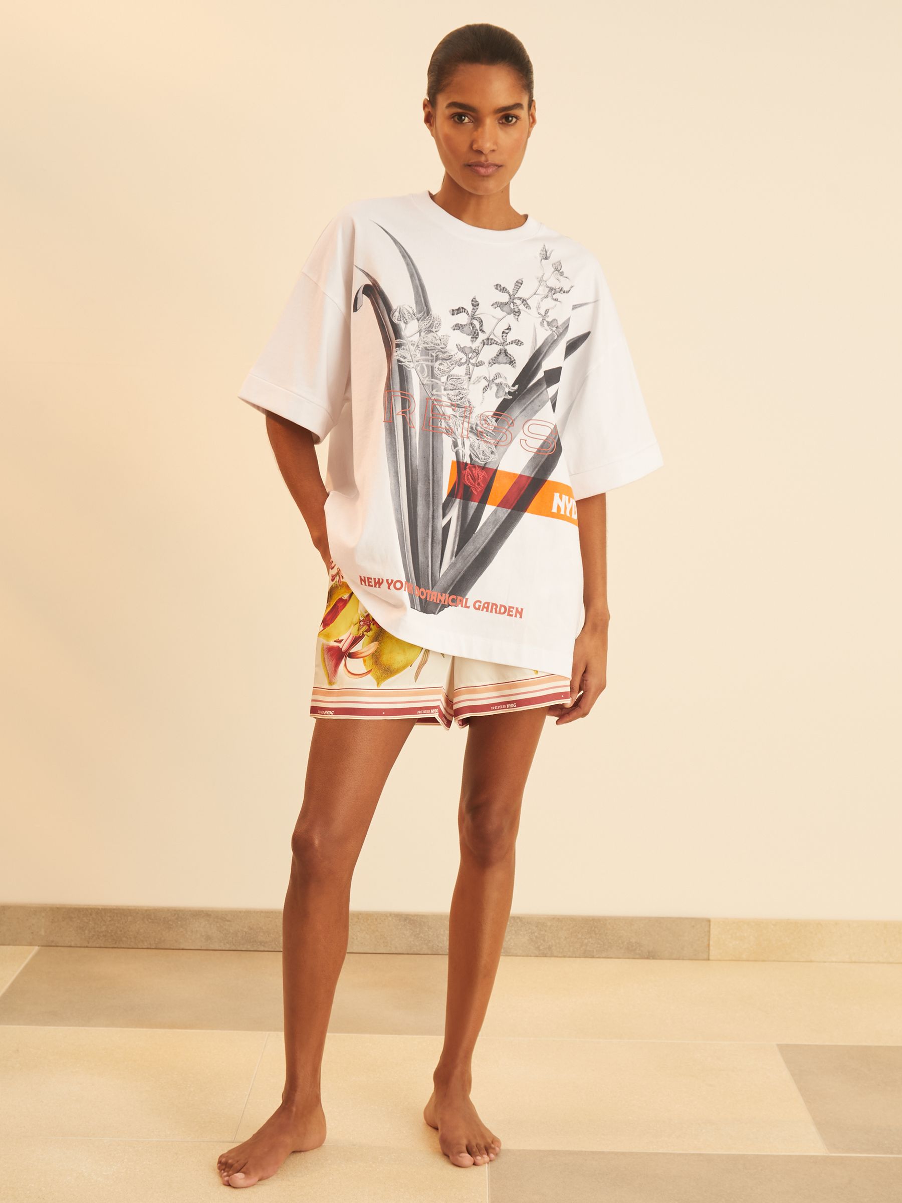 Reiss | NYBG Floral Oversize T-Shirt in Ivory