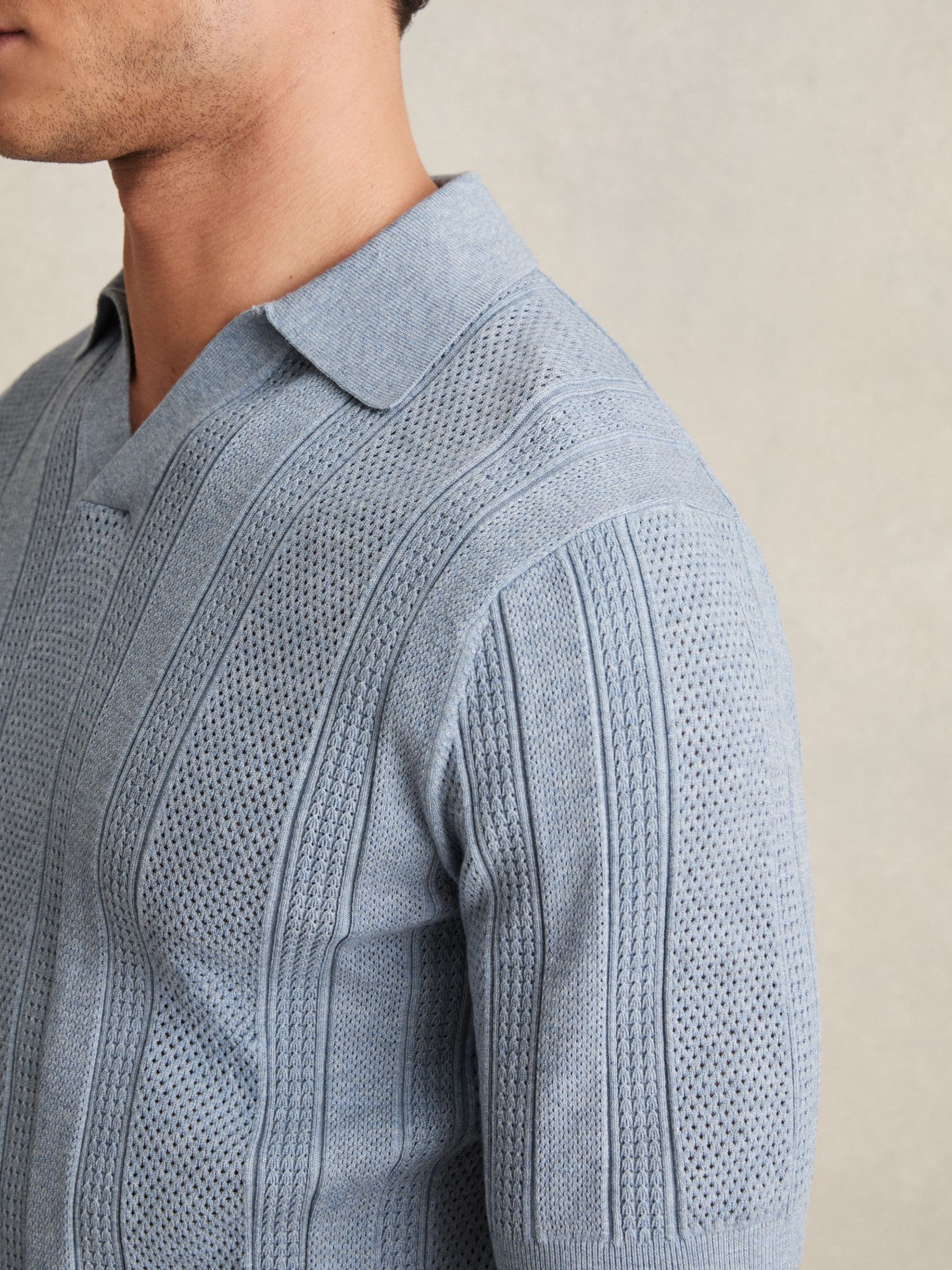 Textured-Stripe Knitted Polo Shirt in Airforce Blue