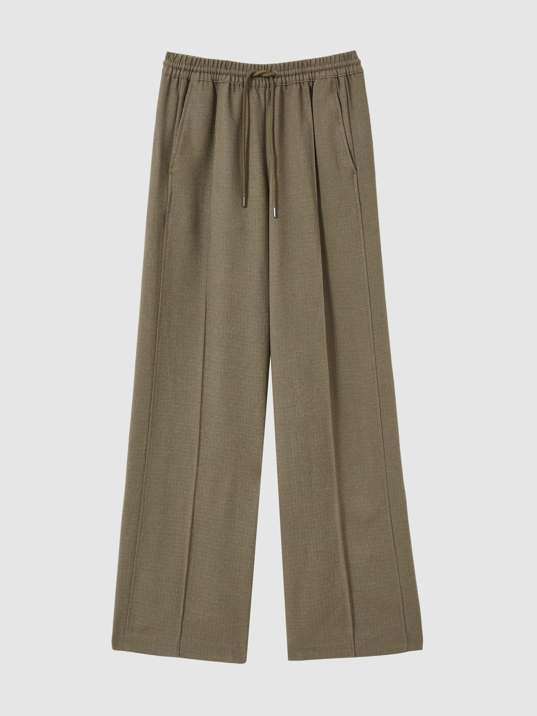 Wide-Leg Drawstring Trousers in Khaki