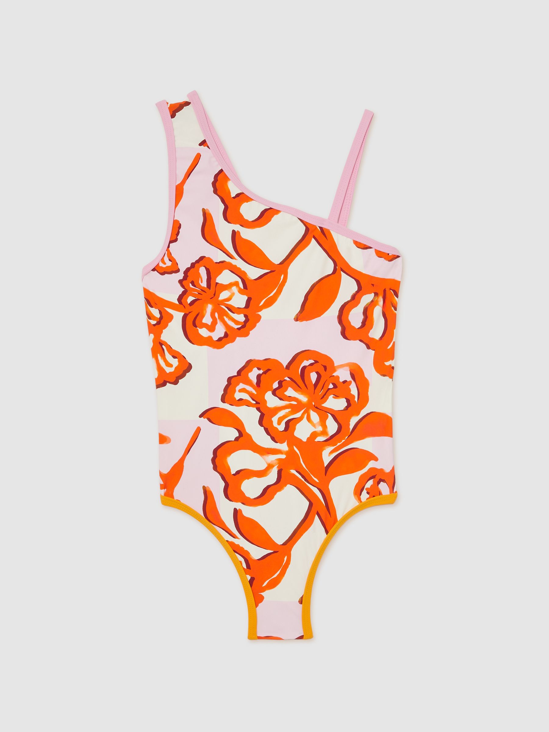 4-9 yrs Floral Print One Shoulder Swimsuit in Pink Print