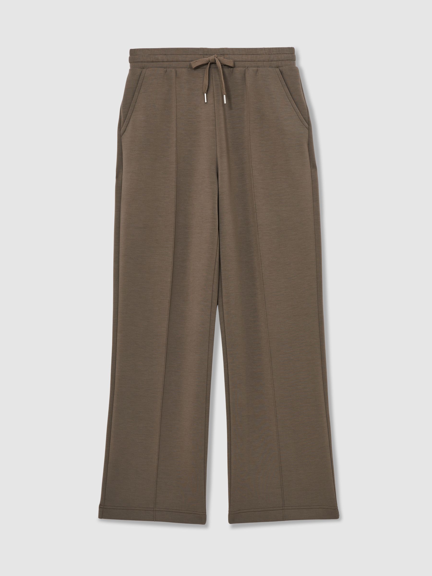 Modal-Blend Interlock Wide-Leg Joggers in Khaki Green