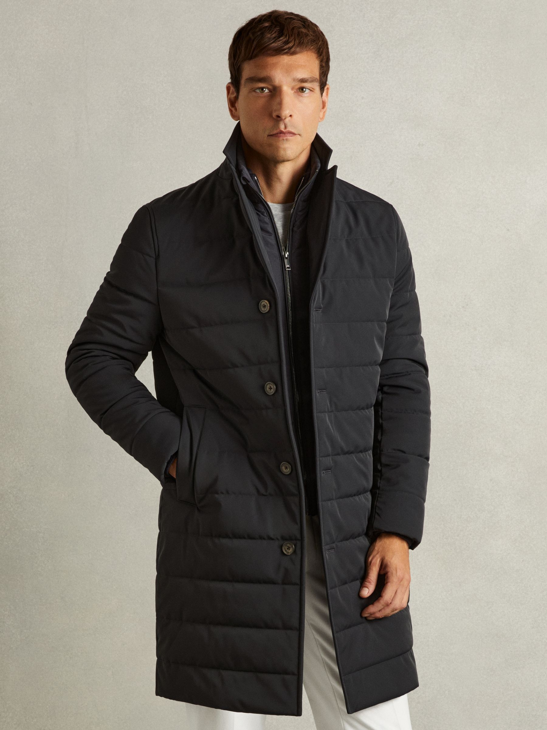 Longline Quilted-Shell Coat with Inner Gilet in Navy