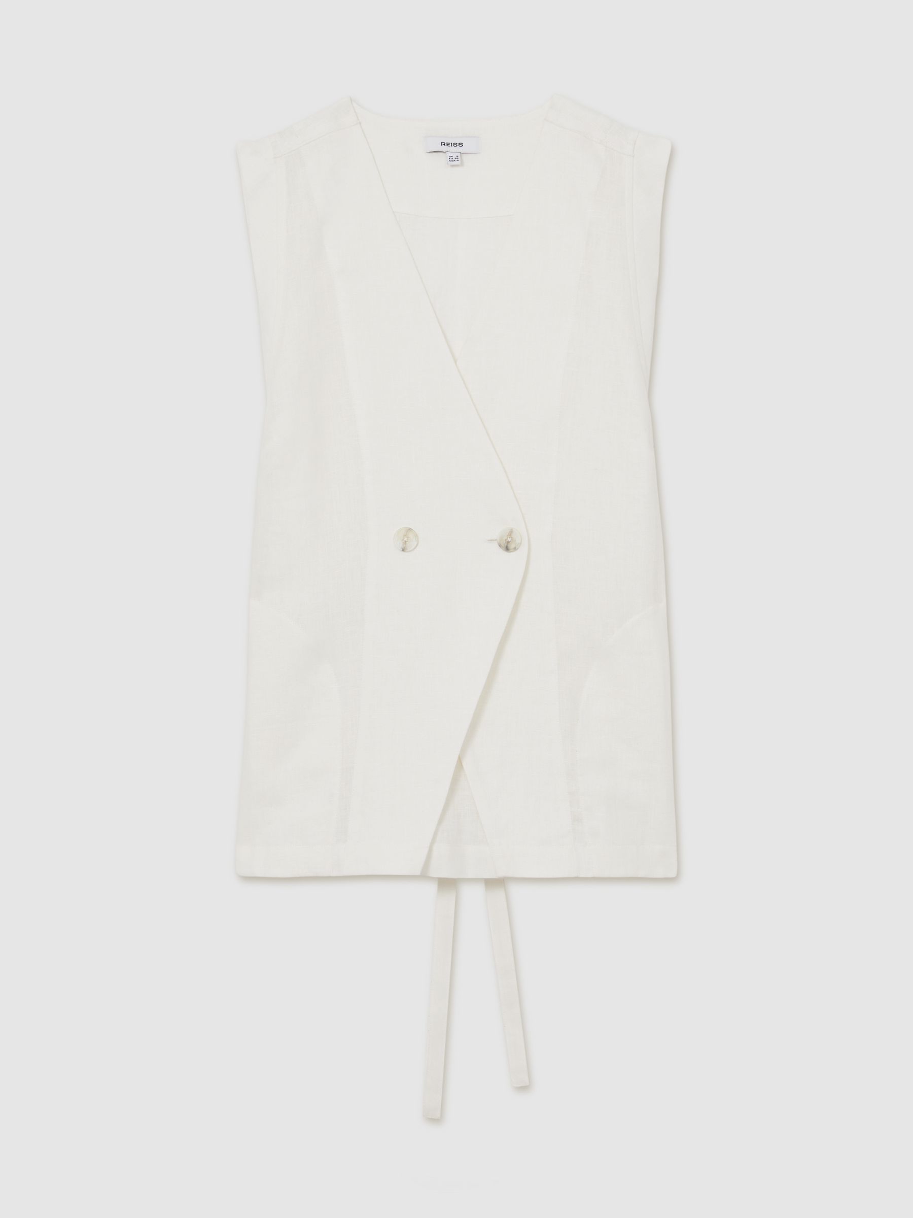 Linen Button-Front Waistcoat in Ivory