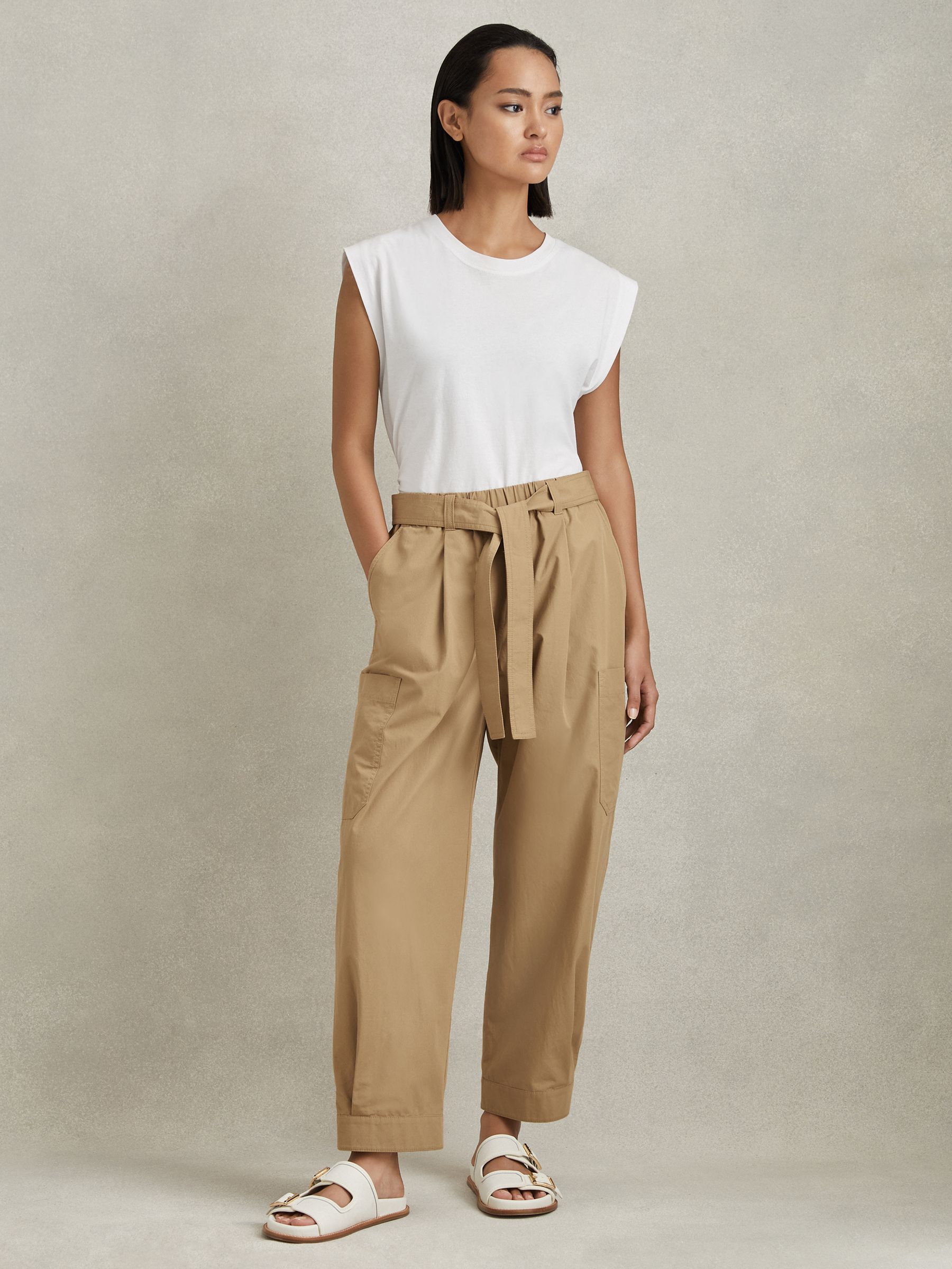 Cotton Tapered Parachute Trousers in Sand