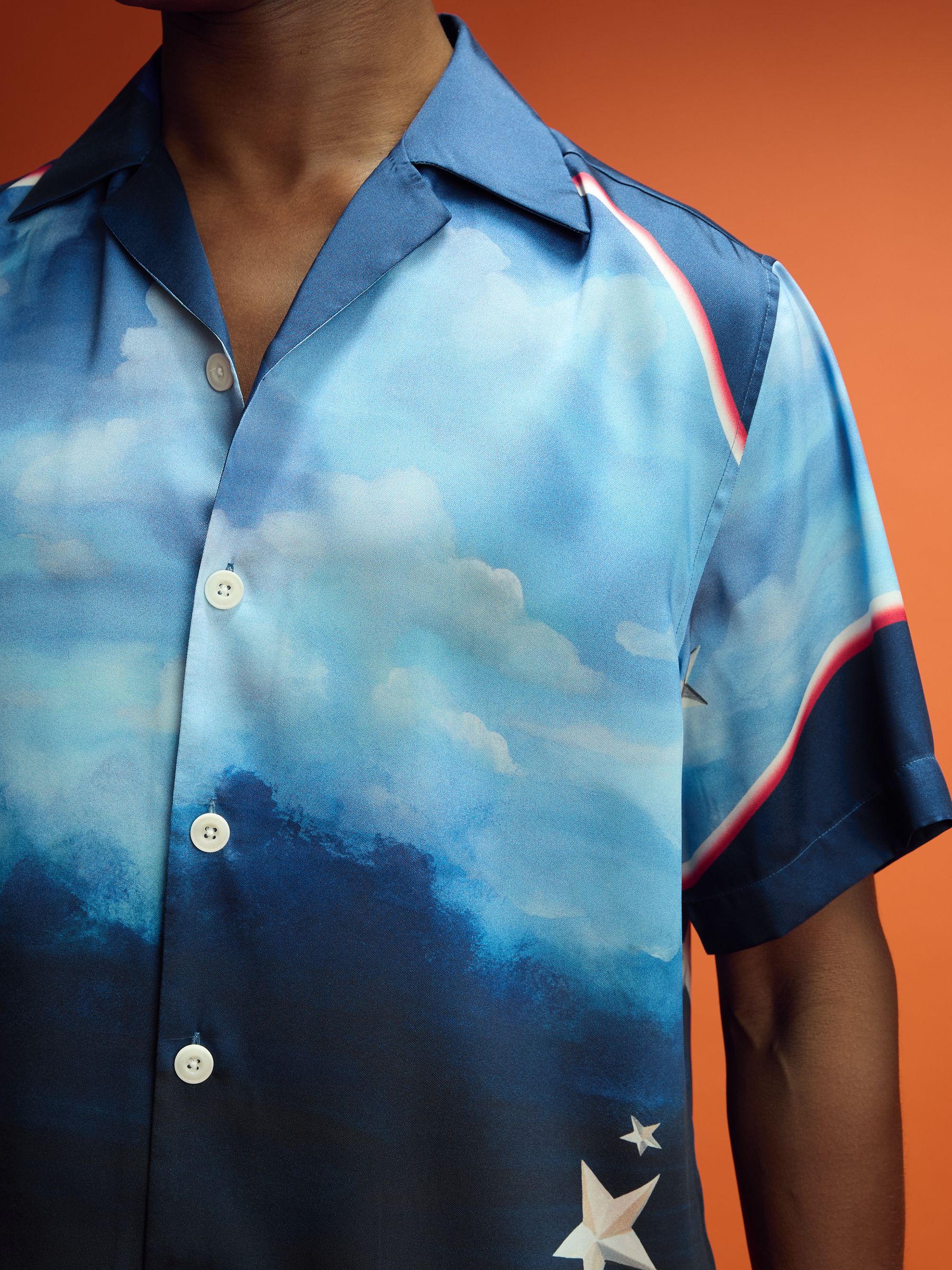 McLaren F1 Austin Exclusive Cuban-Collar Shirt in Blue Multi