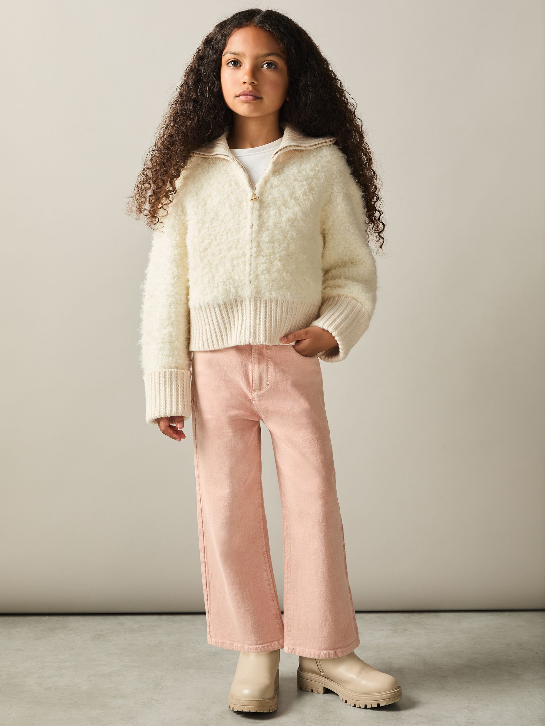 4-9 yrs Fluffy Zip-Through Cardigan With Wool in Cream