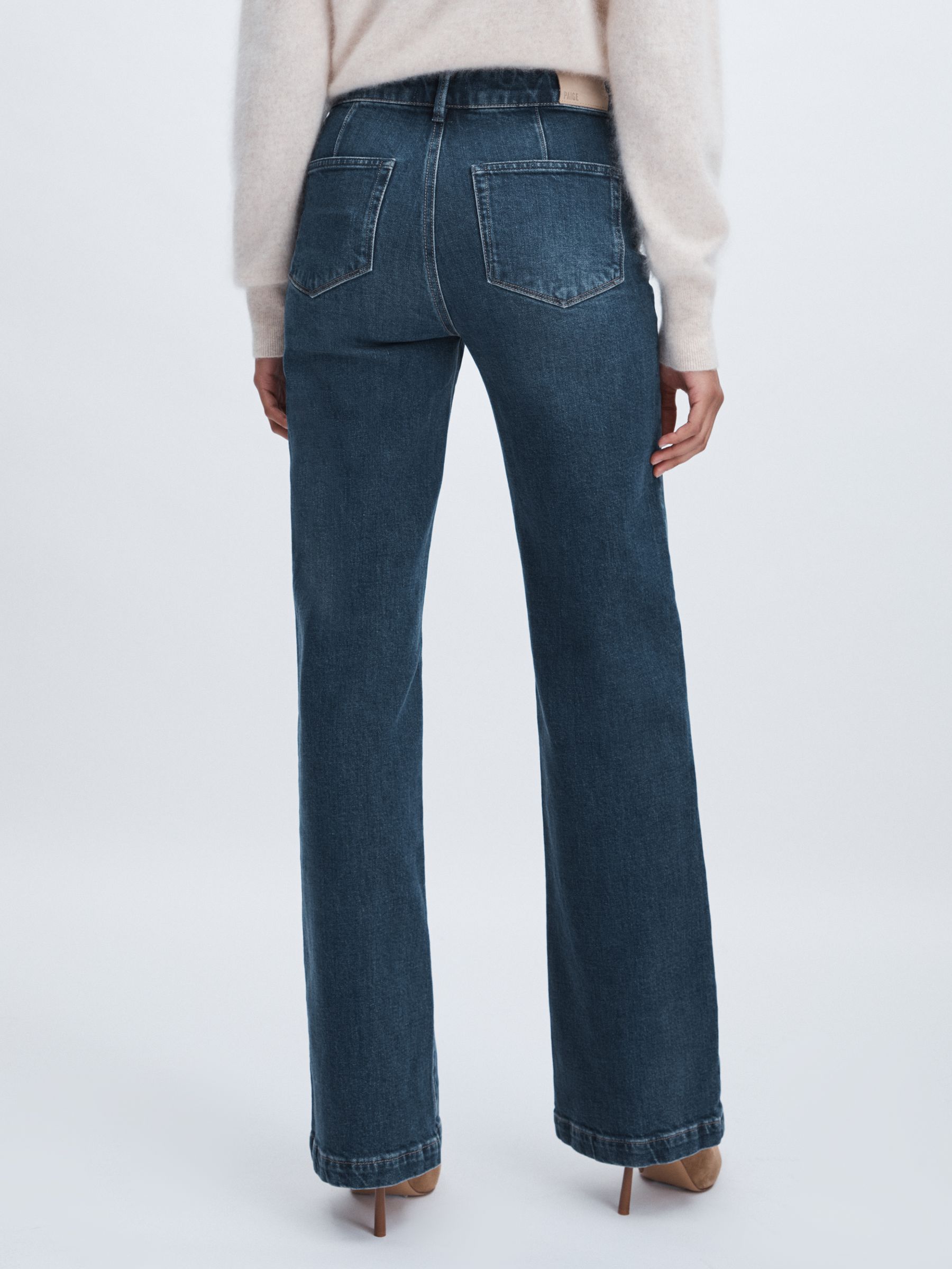 Paige Savon Blue Wide Leg Patch Pocket Jeans in Savon Blue